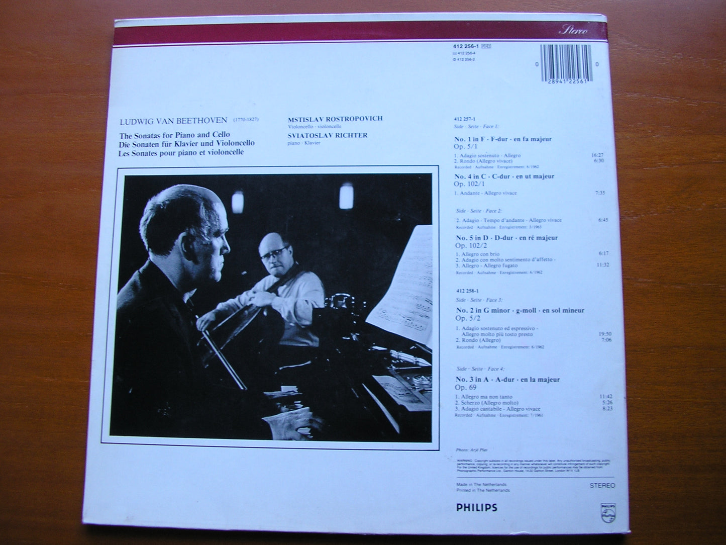 BEETHOVEN: THE SONATAS FOR PIANO & CELLO RICHTER / ROSTROPOVICH 2LP 412 256