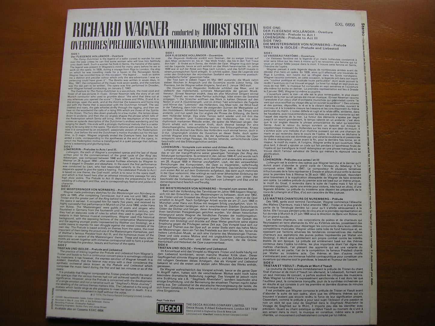 WAGNER: OVERTURE / PRELUDES STEIN / VIENNA PHILHARMONIC SXL 6656