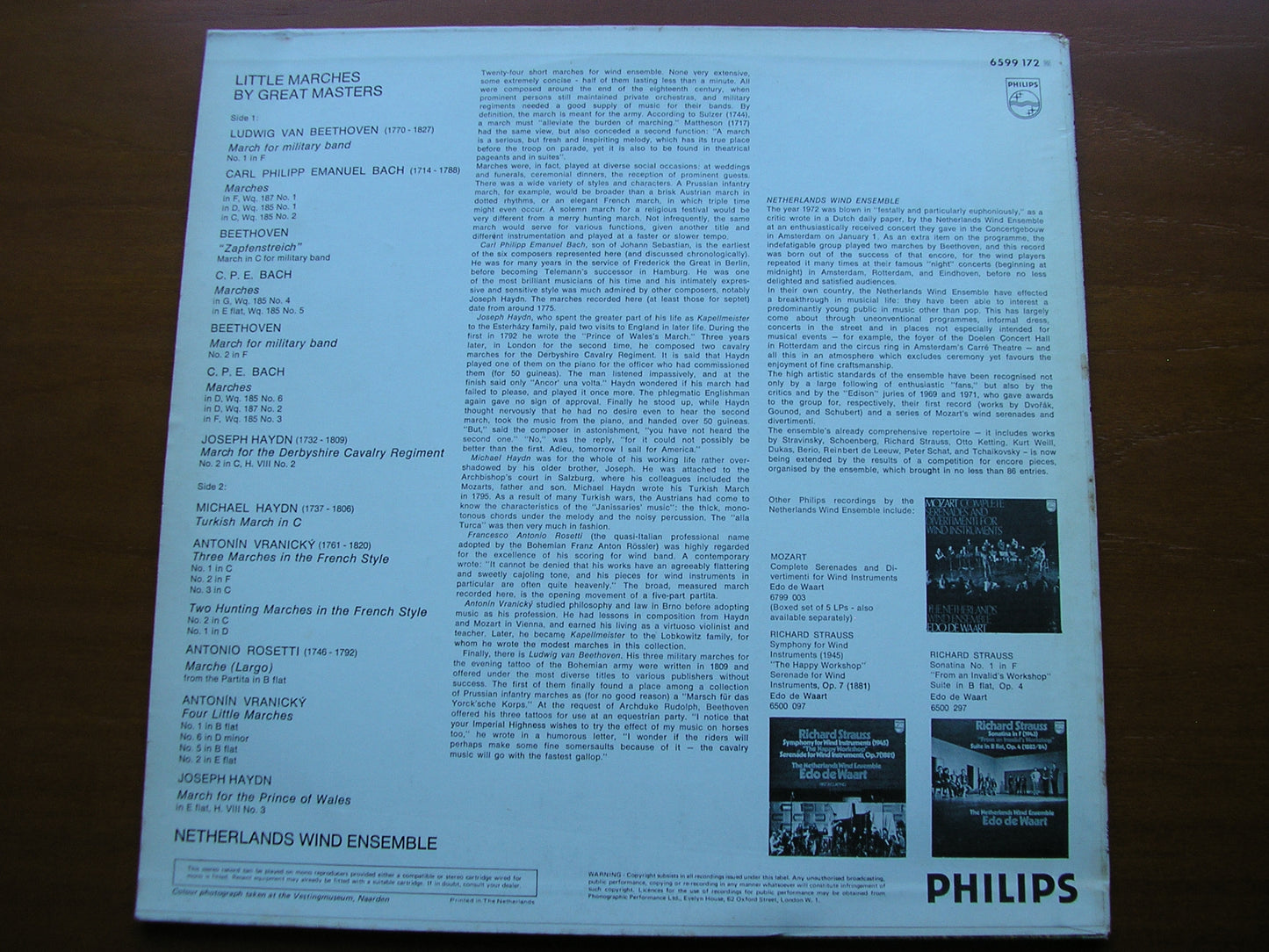 LITTLE MARCHES BY GREAT MASTERS: HAYDN / BACH / BEETHOVEN / VRANICKY / ROSETTI NETHERLANDS WIND ENSEMBLE 6599 172
