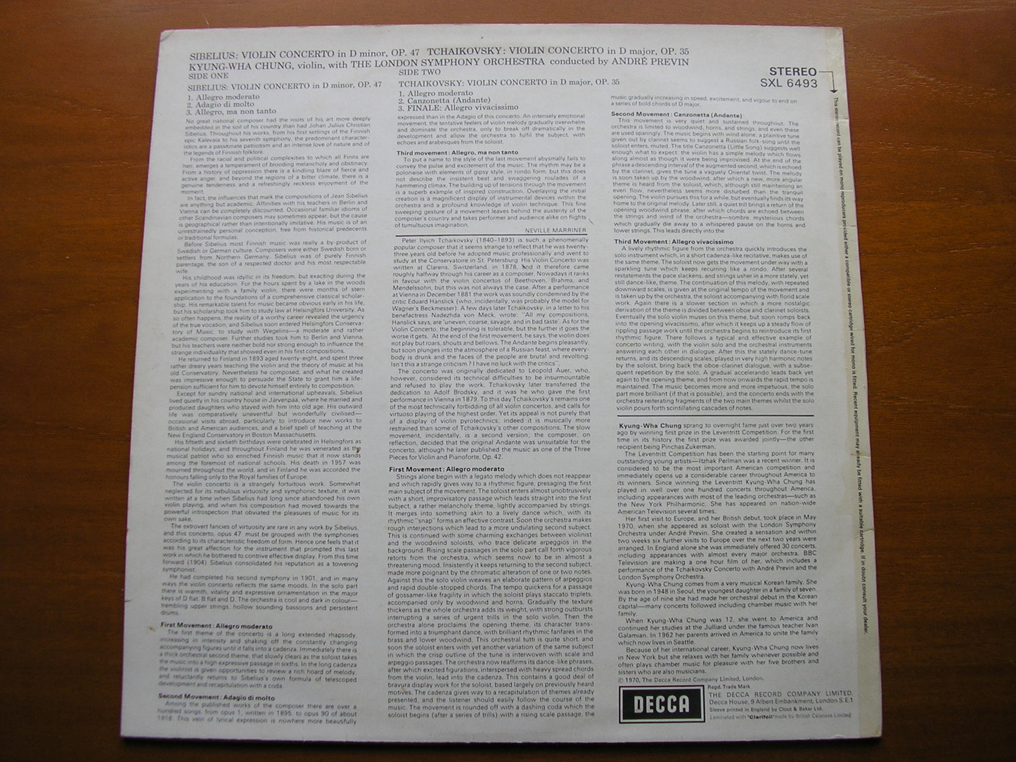 TCHAIKOVSKY & SIBELIUS: VIOLIN CONCERTOS CHUNG / LONDON SYMPHONY / ANDRE PREVIN SXL 6493