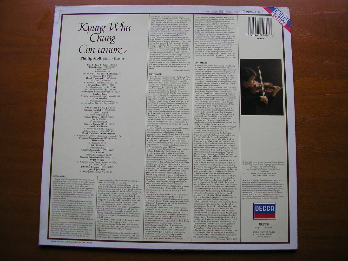 CON AMORE: VIRTUOSO VIOLIN PIECES KYUNG WHA CHUNG / PHILLIP MOLL 417 289