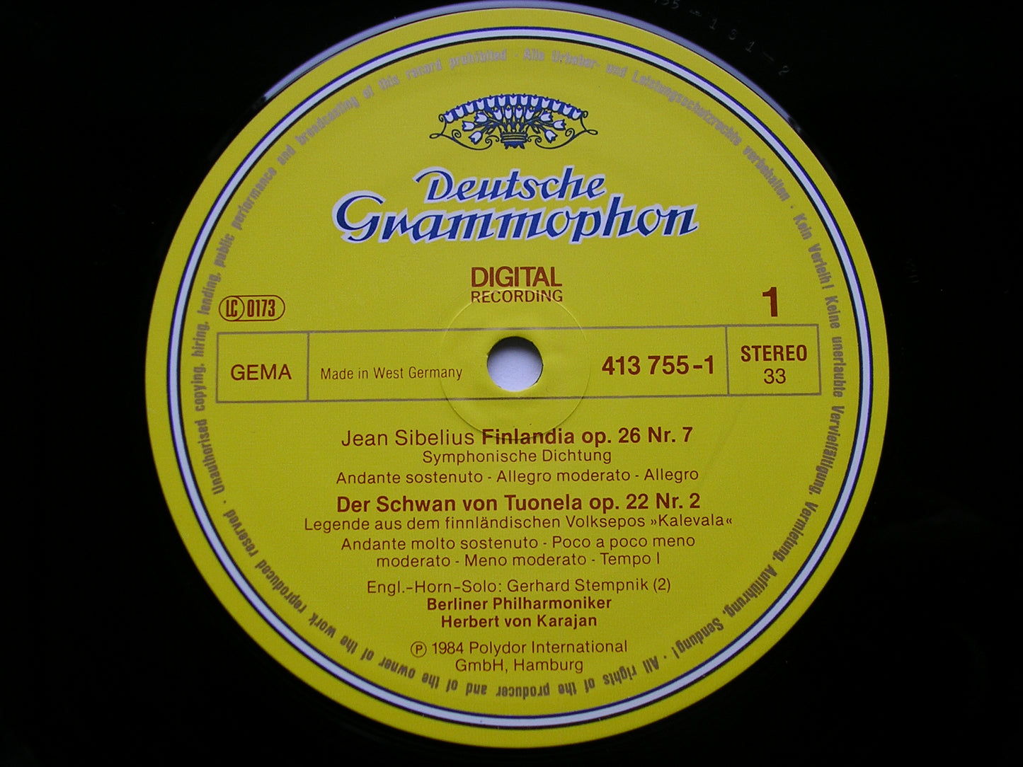 SIBELIUS: FINLANDIA / VALSE TRISTE / TAPIOLA / THE SWAN KARAJAN / BERLIN PHILHARMONIC 413 755