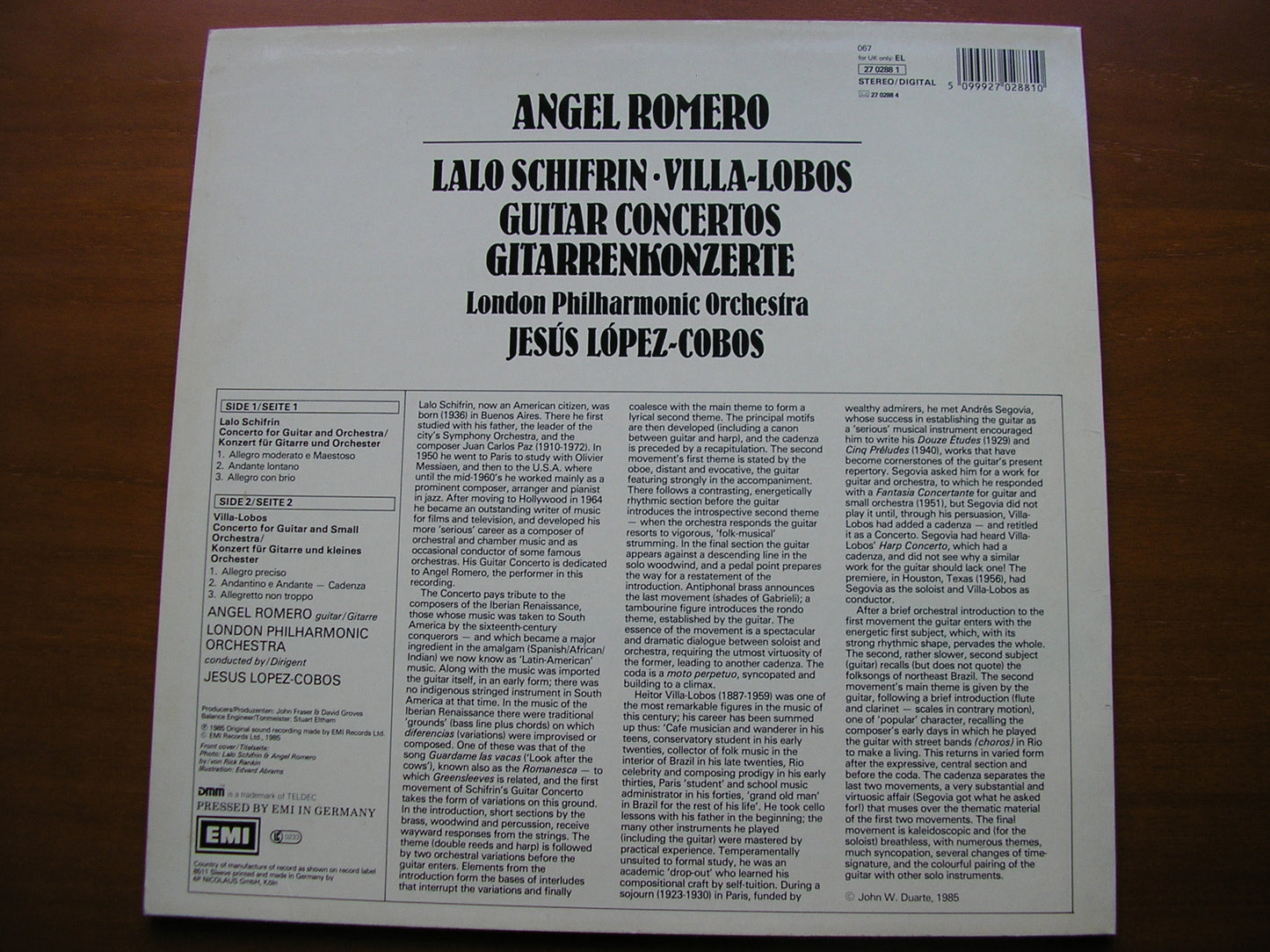 VILLA - LOBOS & LALO SCHIFRIN: GUITAR CONCERTOS ROMERO / LONDON PHILHARMONIC / LOPEZ - COBOS 27 0288
