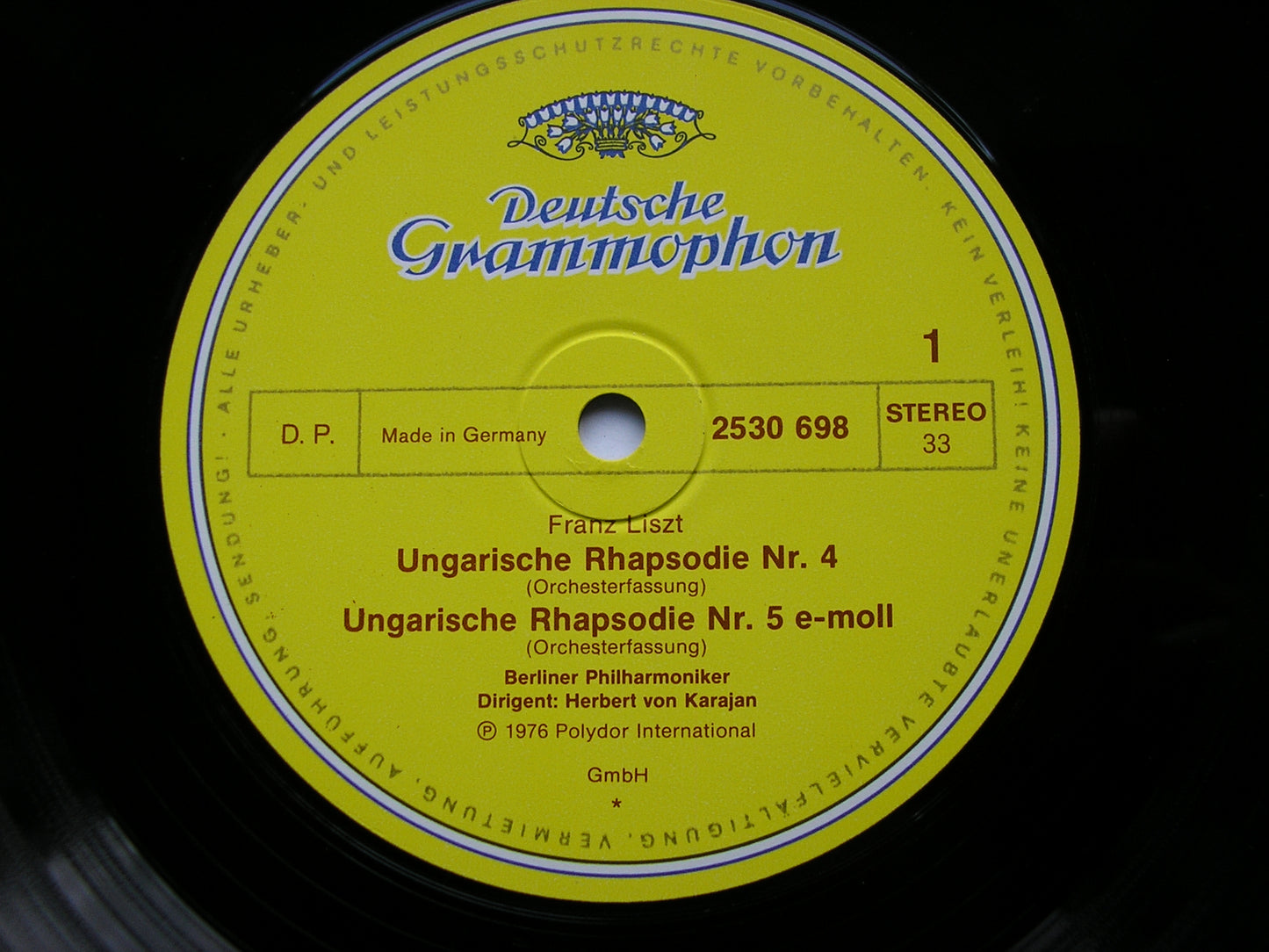 LISZT: HUNGARIAN RHAPSODIES Nos. 4 & 5 / TASSO KARAJAN / BERLIN PHILHARMONIC 2530 698