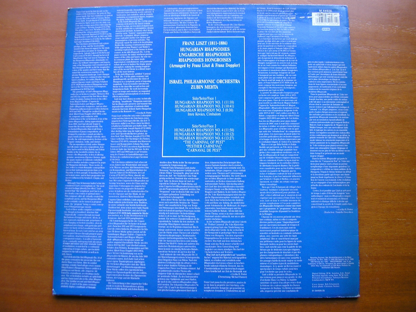 LISZT: HUNGARIAN RHAPSODIES     MEHTA / ISRAEL PHILHARMONIC     M 44926