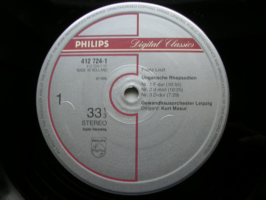 LISZT: HUNGARIAN RHAPSODIES MASUR / LEIPZIG GEWANDHAUS 412 724