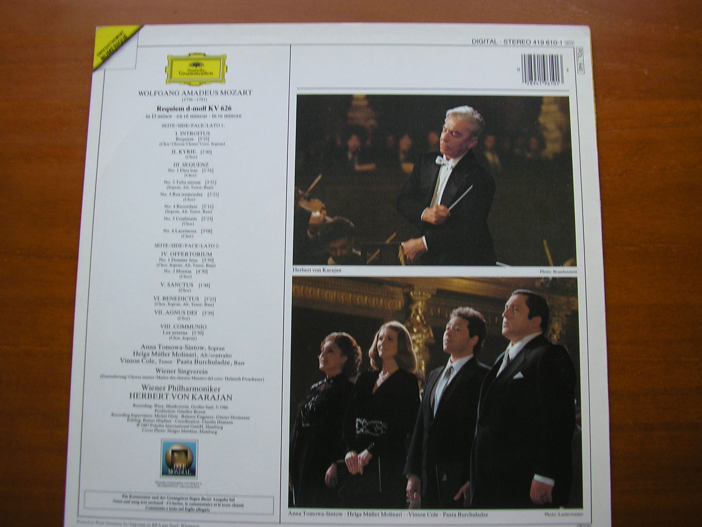 MOZART: REQUIEM SOLOISTS /VIENNA PHILHARMONIC / KARAJAN 419 610