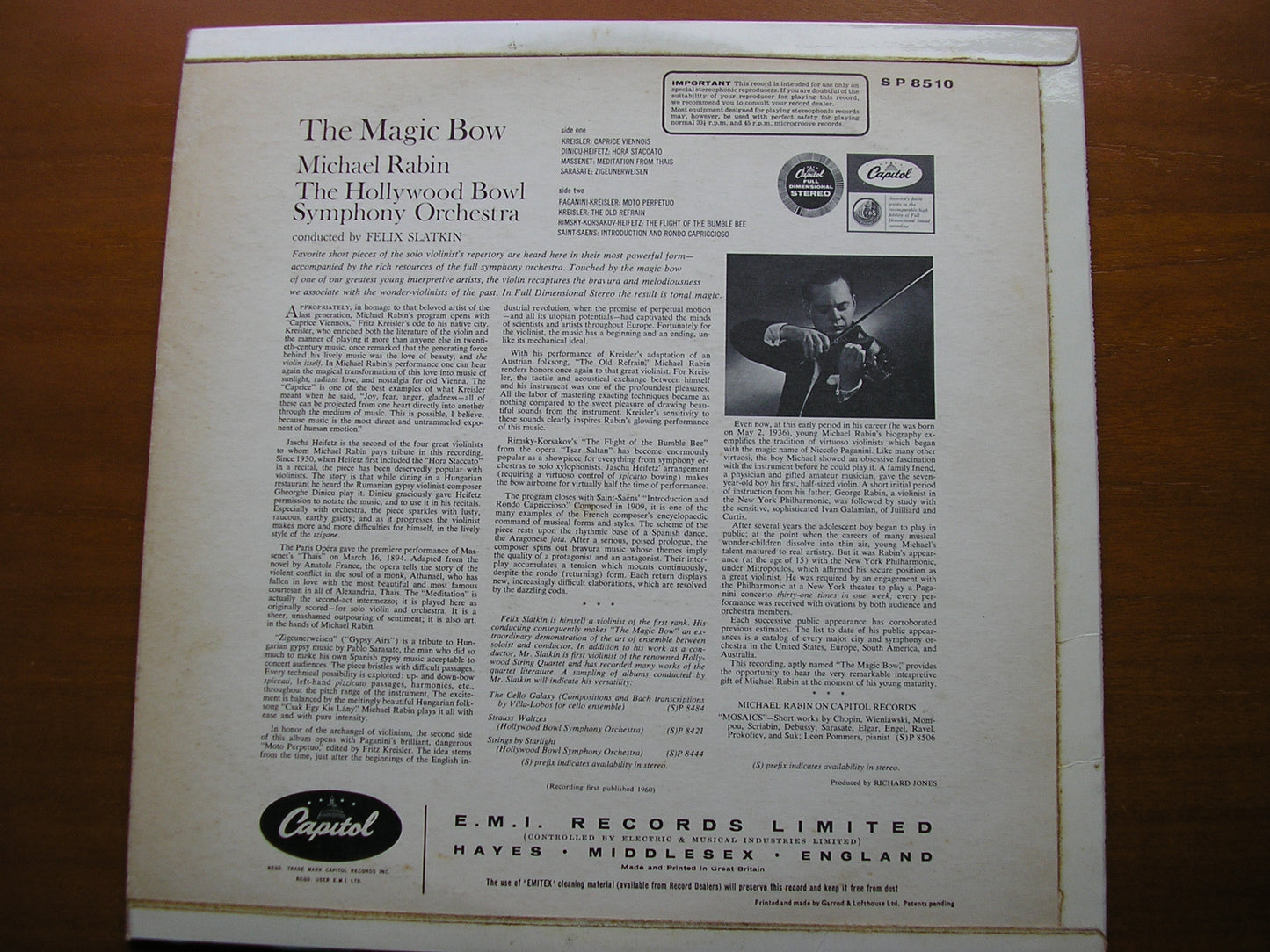 THE MAGIC BOW: VIRTUOSO VIOLIN MUSIC MICHAEL RABIN / HOLLYWOOD BOWL SYMPHONY / SLATKIN SP 8510