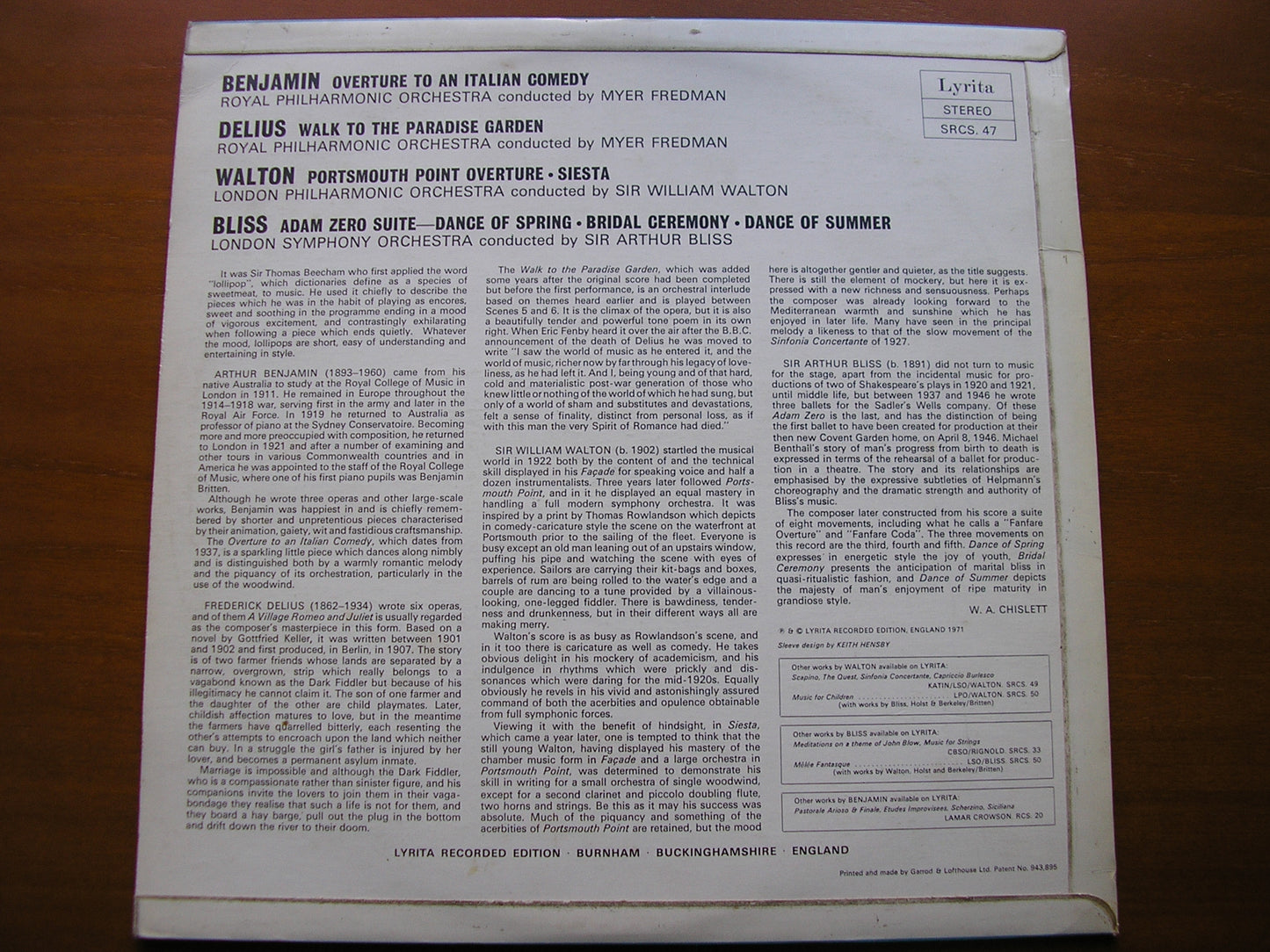 LYRITA LOLLIPOPS: ORCHESTRAL MUSIC BY BENJAMIN / BLISS / WALTON / DELIUS SRCS 47