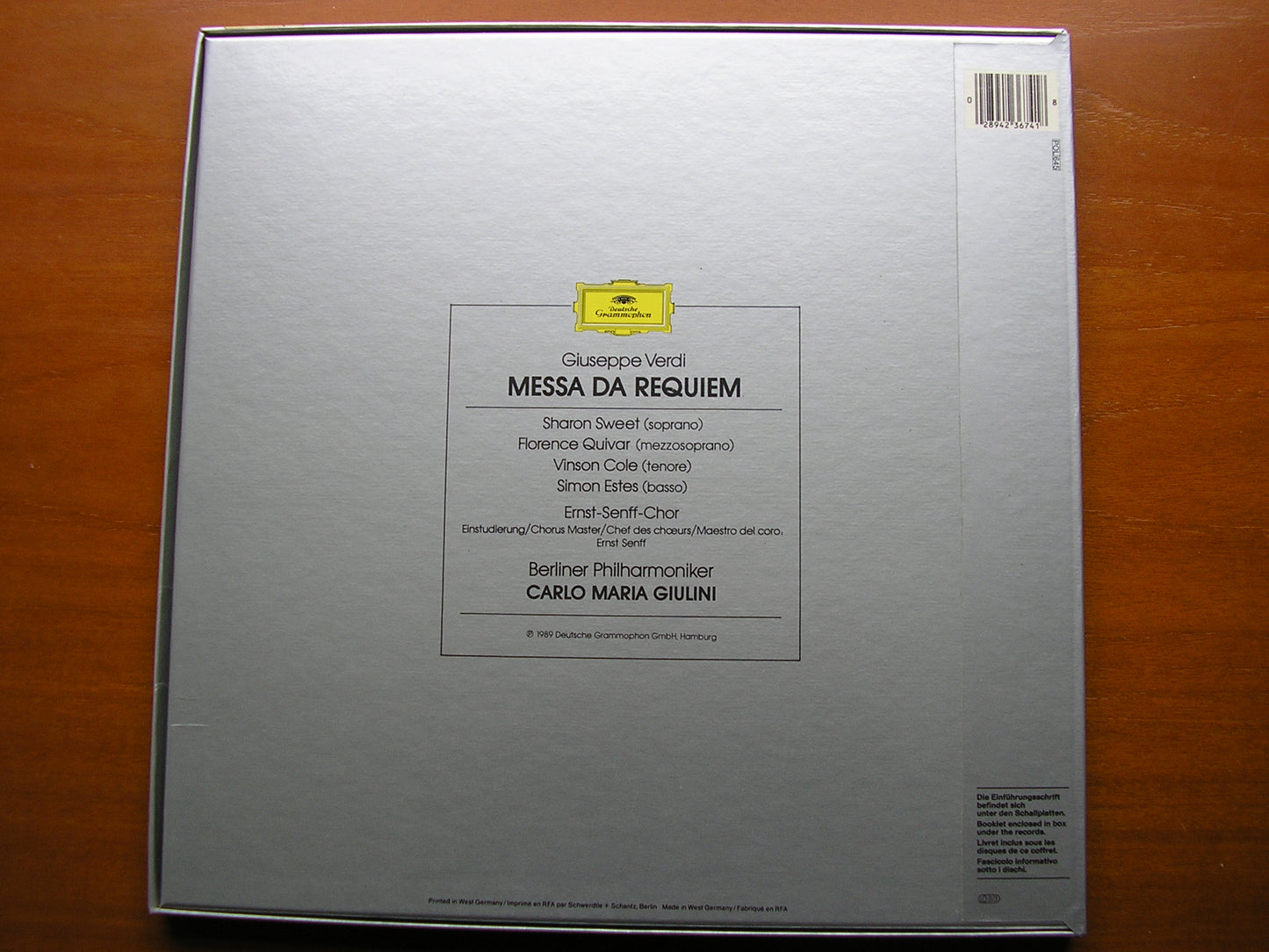 VERDI: REQUIEM SWEET / QUIVAR / COLE / ESTES / BERLIN PHILHARMONIC ORCHESTRA / GIULINI 2LP 423 674