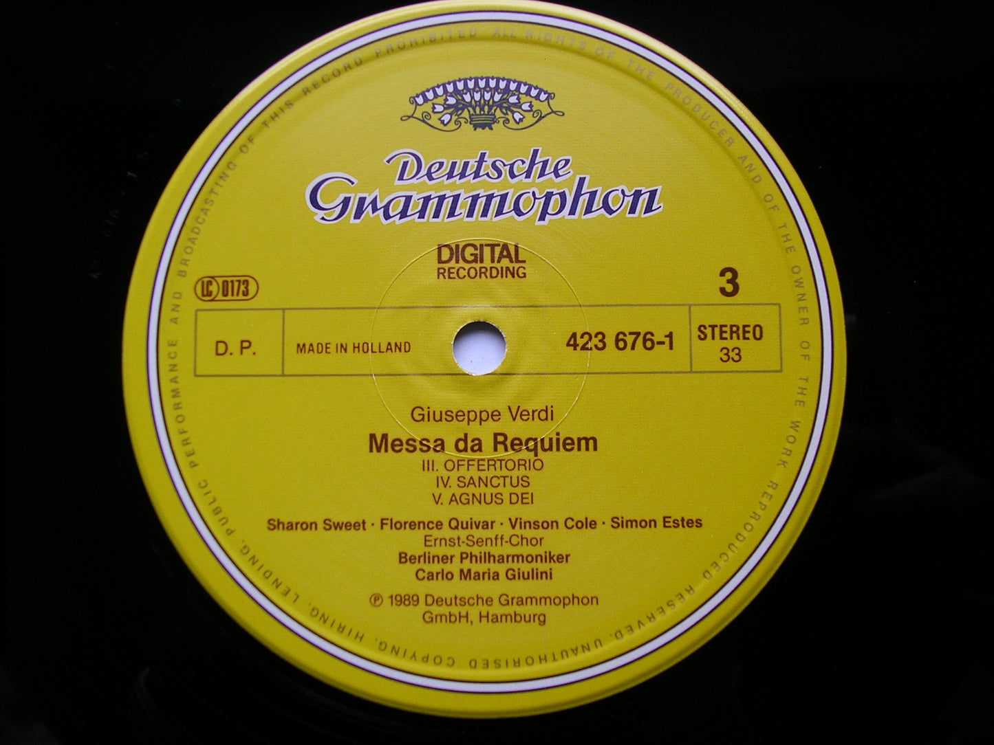 VERDI: REQUIEM SWEET / QUIVAR / COLE / ESTES / BERLIN PHILHARMONIC ORCHESTRA / GIULINI 2LP 423 674