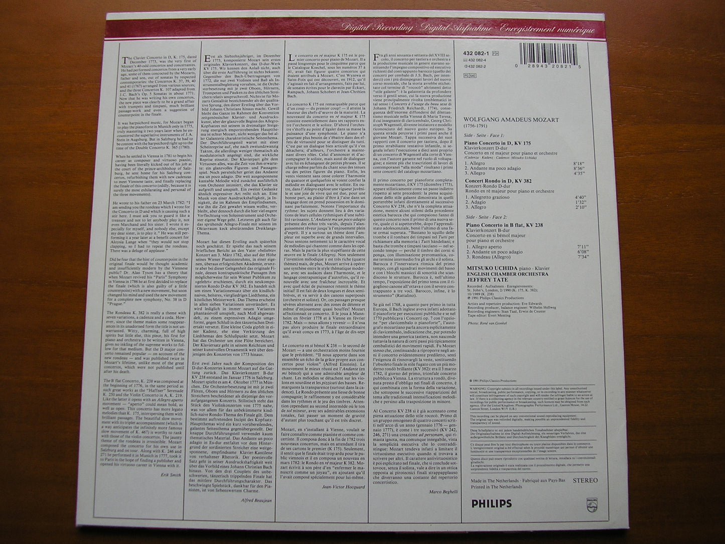 MOZART: PIANO CONCERTOS Nos. 5 & 6 UCHIDA / ENGLISH CHAMBER ORCHESTRA / TATE 432 082