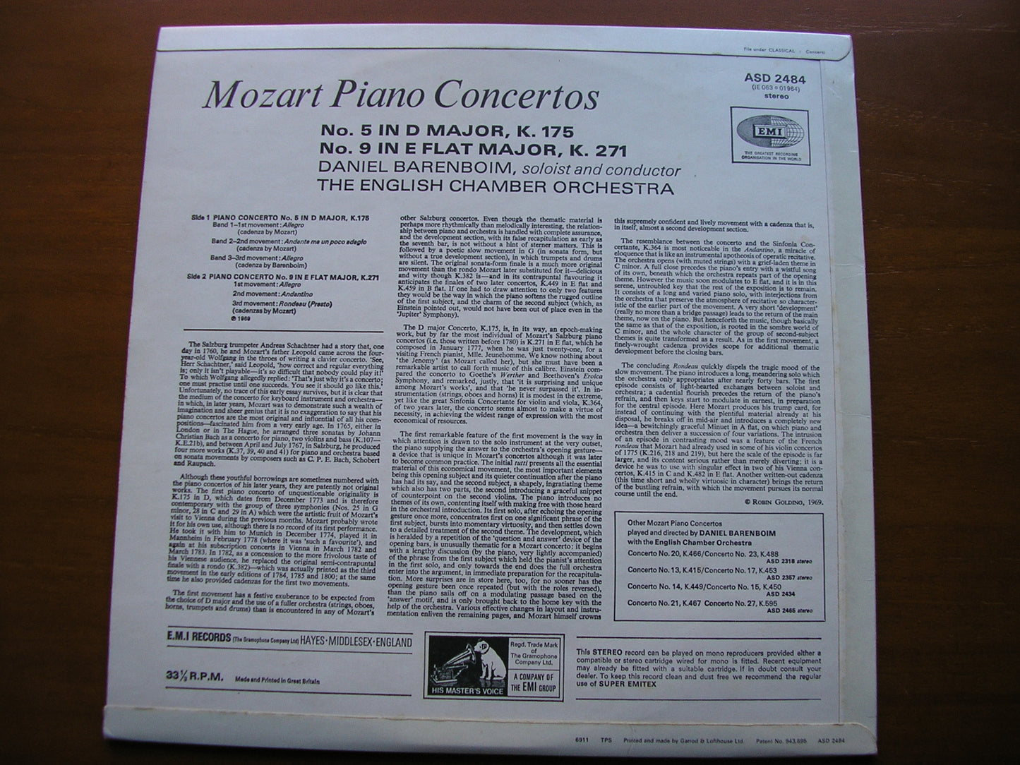 MOZART: PIANO CONCERTOS Nos. 5 & 9 BARENBOIM / ENGLISH CHAMBER ORCHESTRA ASD 2484
