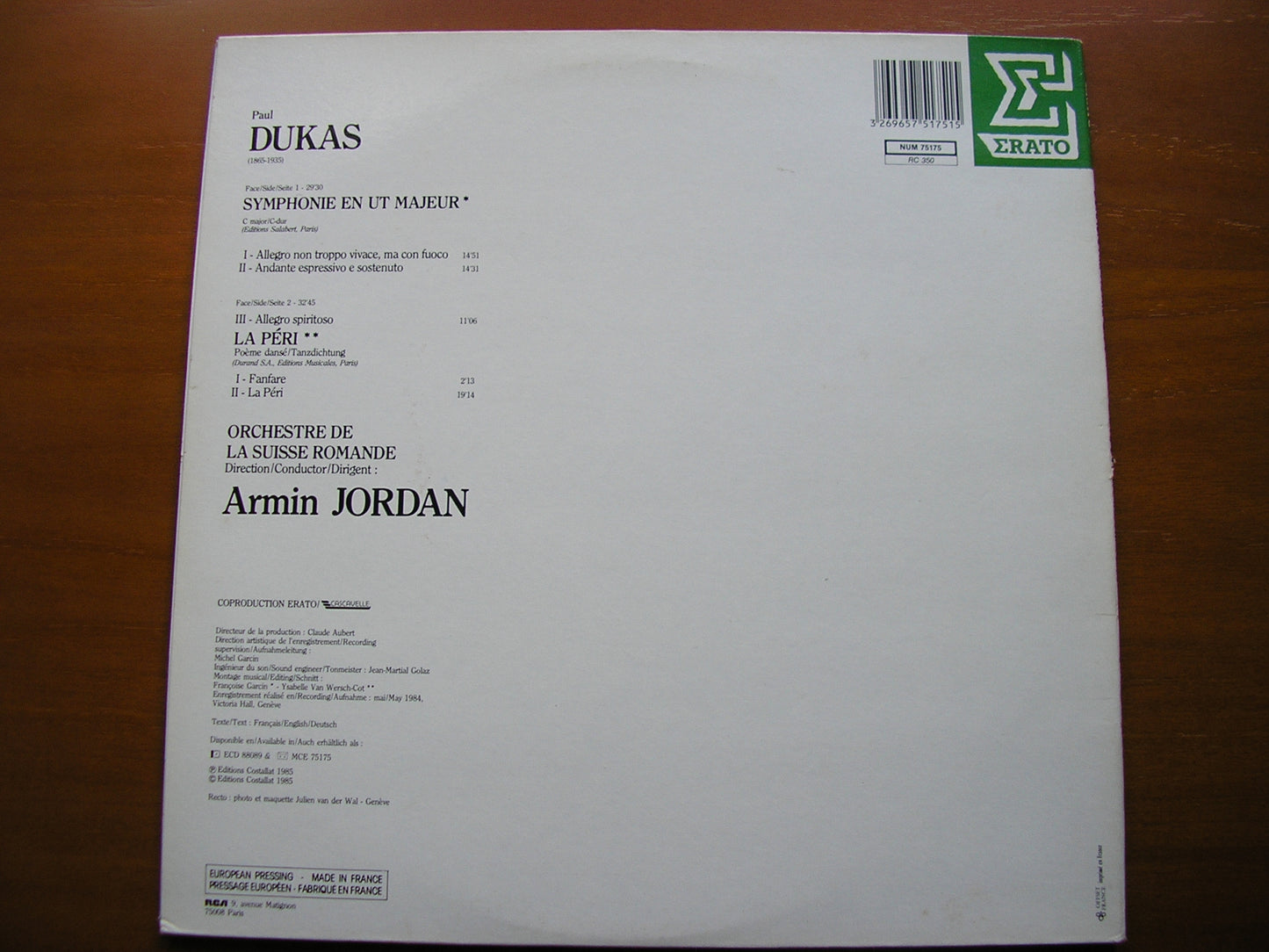 DUKAS: SYMPHONY in C / LA PERI      ARMIN JORDAN / SUISSE ROMANDE     NUM 75175