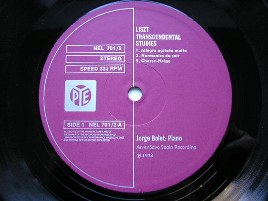 LISZT: 12 TRANSCENDENTAL STUDIES JORGE BOLET NELD 701