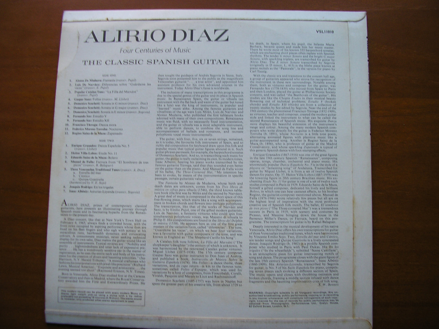 MUDURRA / SCARLATTI / SOR TARREGA / LLOBET / SANZ / GRANADOS / FALLA / ALBENIZ: MUSIC FOR GUITAR        ALIRIO DIAZ     VSL 11010