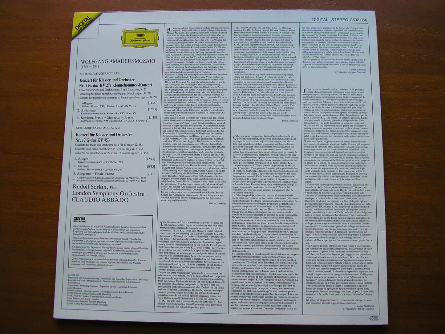 MOZART: PIANO CONCERTOS Nos. 9 & 17 SERKIN / LONDON SYMPHONY / ABBADO 2532 060