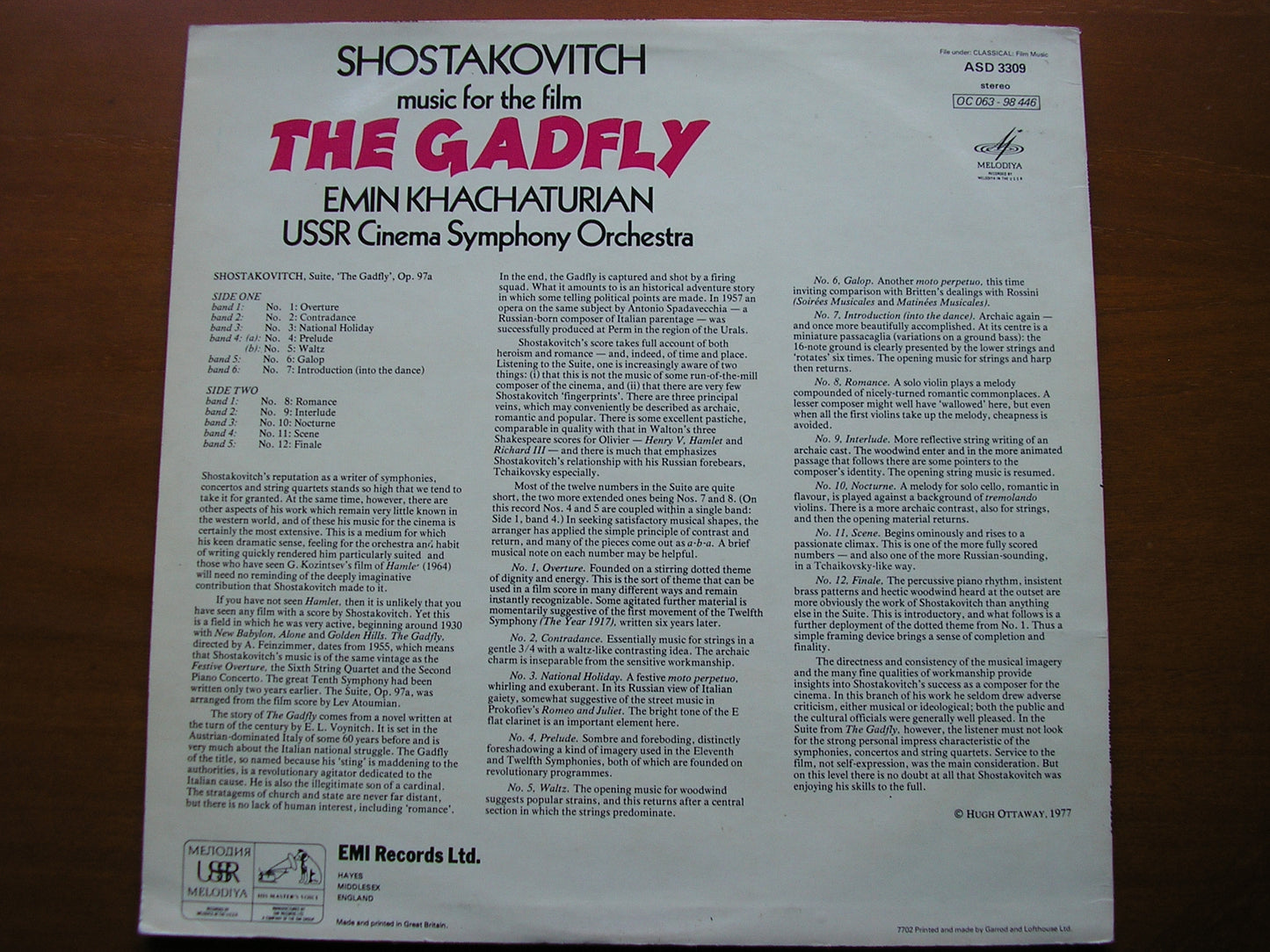 SHOSTAKOVICH: THE GADFLY EMIN KHACHATURIAN / USSR CINEMA SYMPHONY ASD 3309