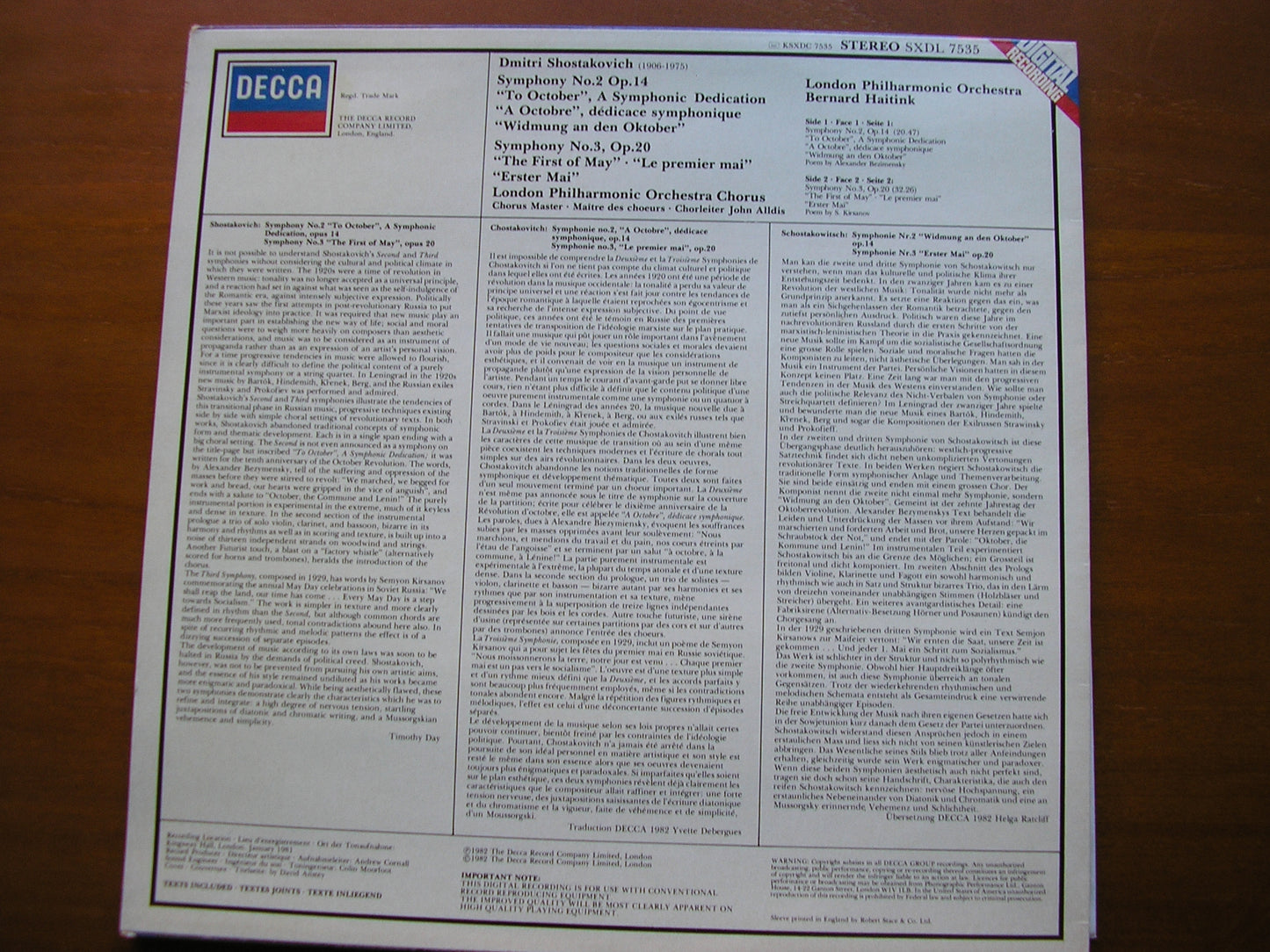 SHOSTAKOVICH: SYMPHONIES Nos. 2 & 3     HAITINK / LONDON PHILHARMONIC    SXDL 7535