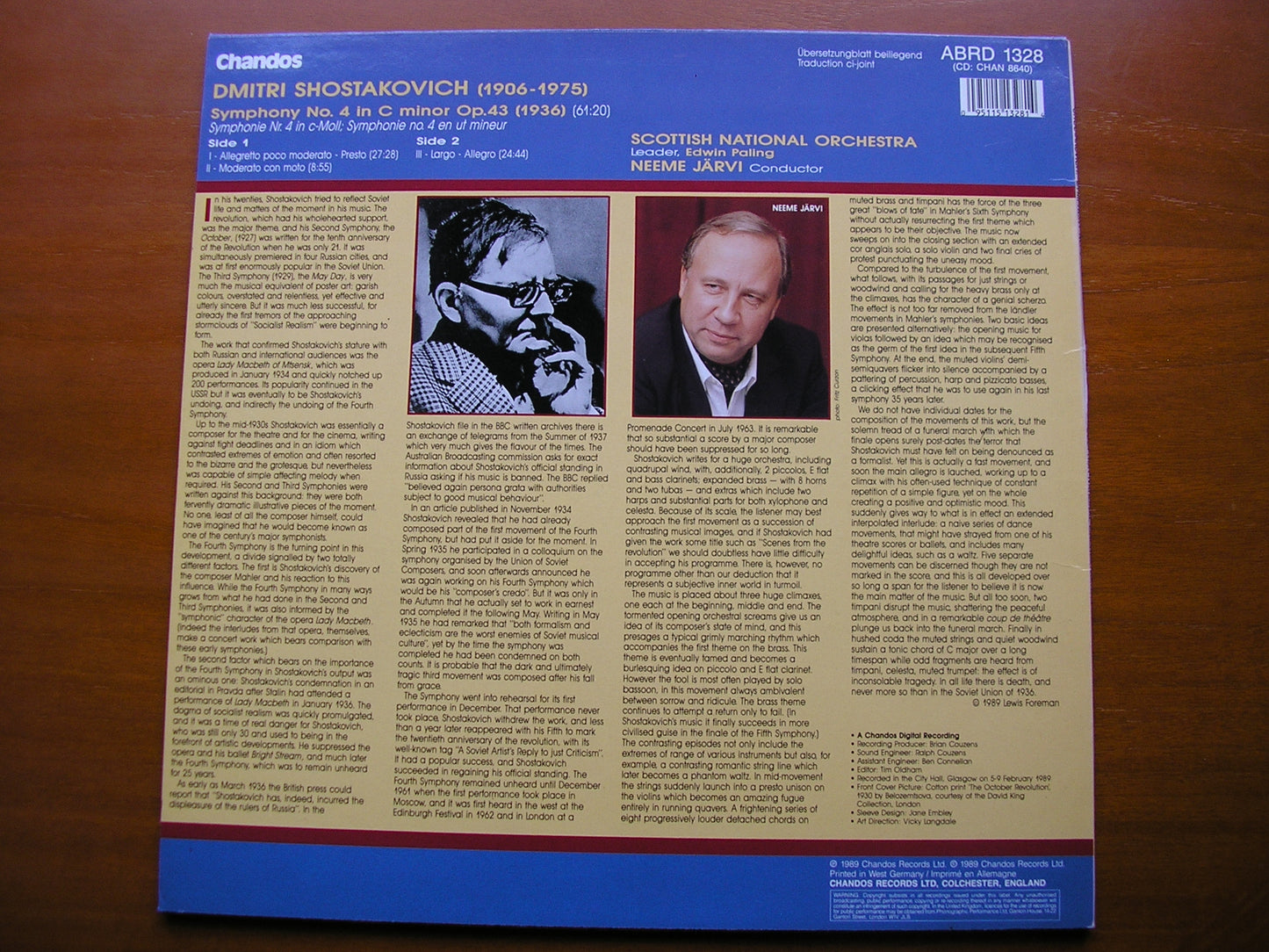 SHOSTAKOVICH: SYMPHONY No. 4 NEEME JARVI / SCOTTISH NATIONAL ORCHESTRA ABRD 1328