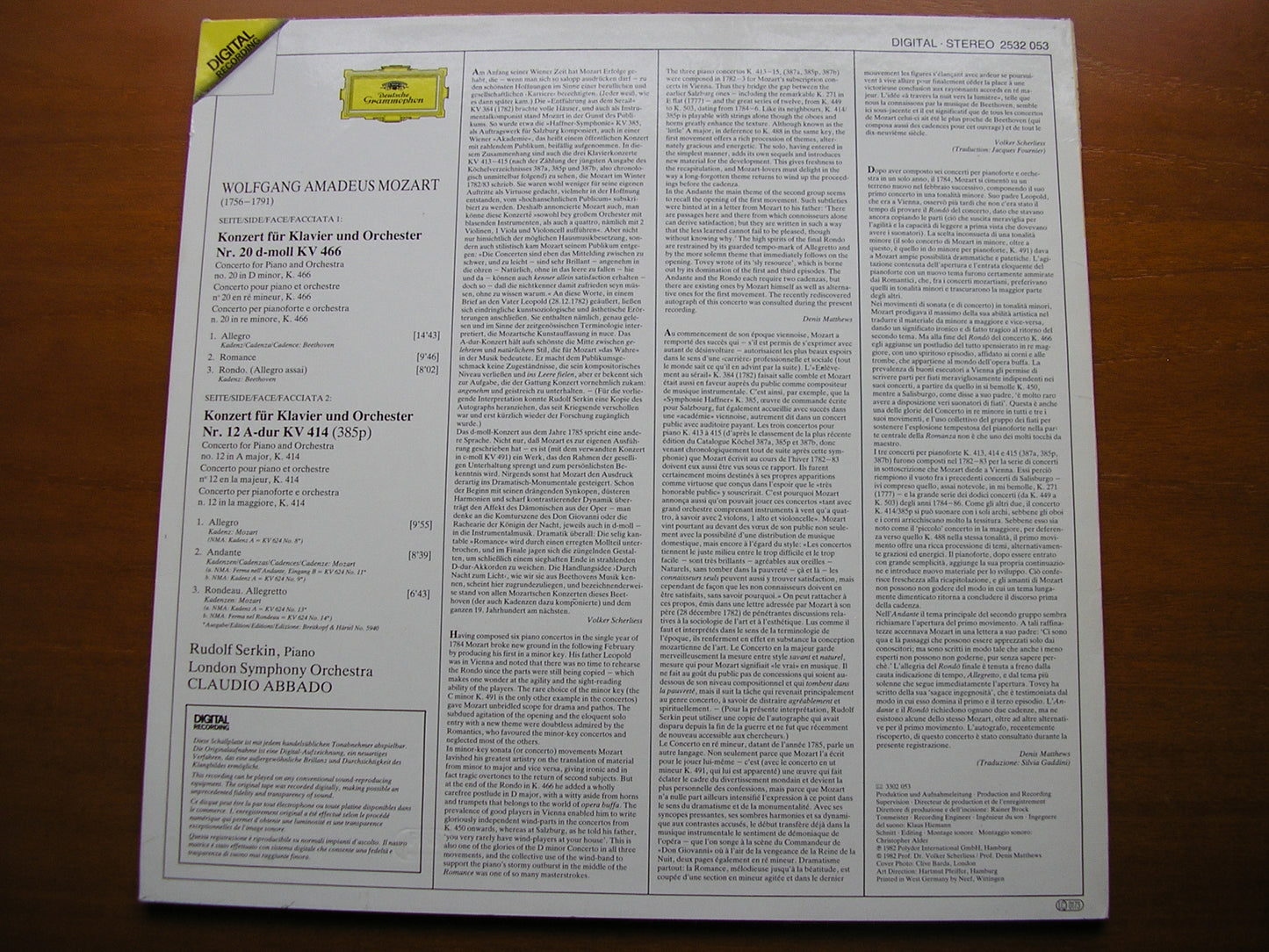 MOZART: PIANO CONCERTOS Nos. 12 & 20 SERKIN / LONDON SYMPHONY / ABBADO 2532 053