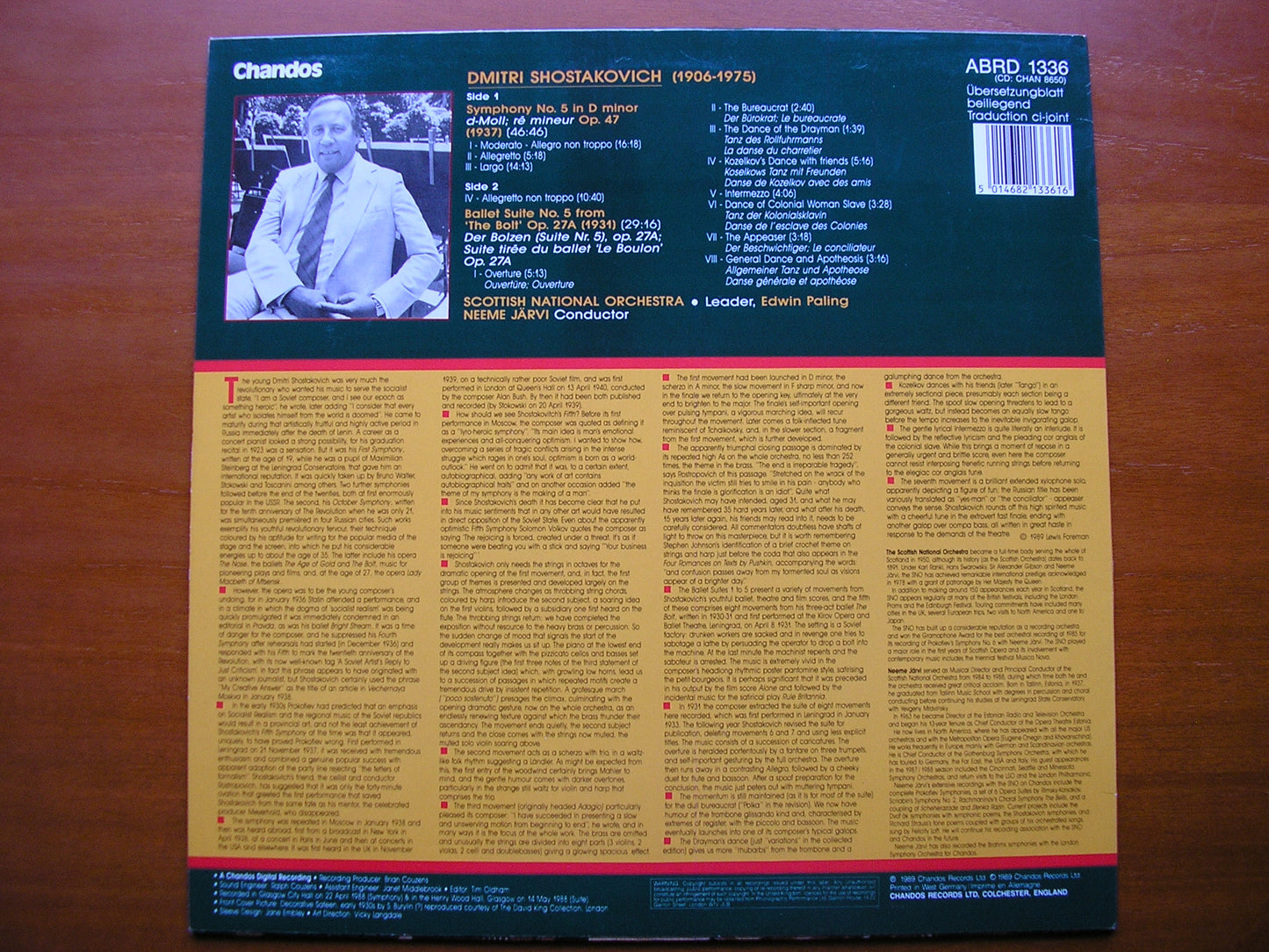 SHOSTAKOVICH: SYMPHONY No. 5 / THE BOLT ballet suite JARVI / SCOTTISH NATIONAL ORCHESTRA ABRD 1336