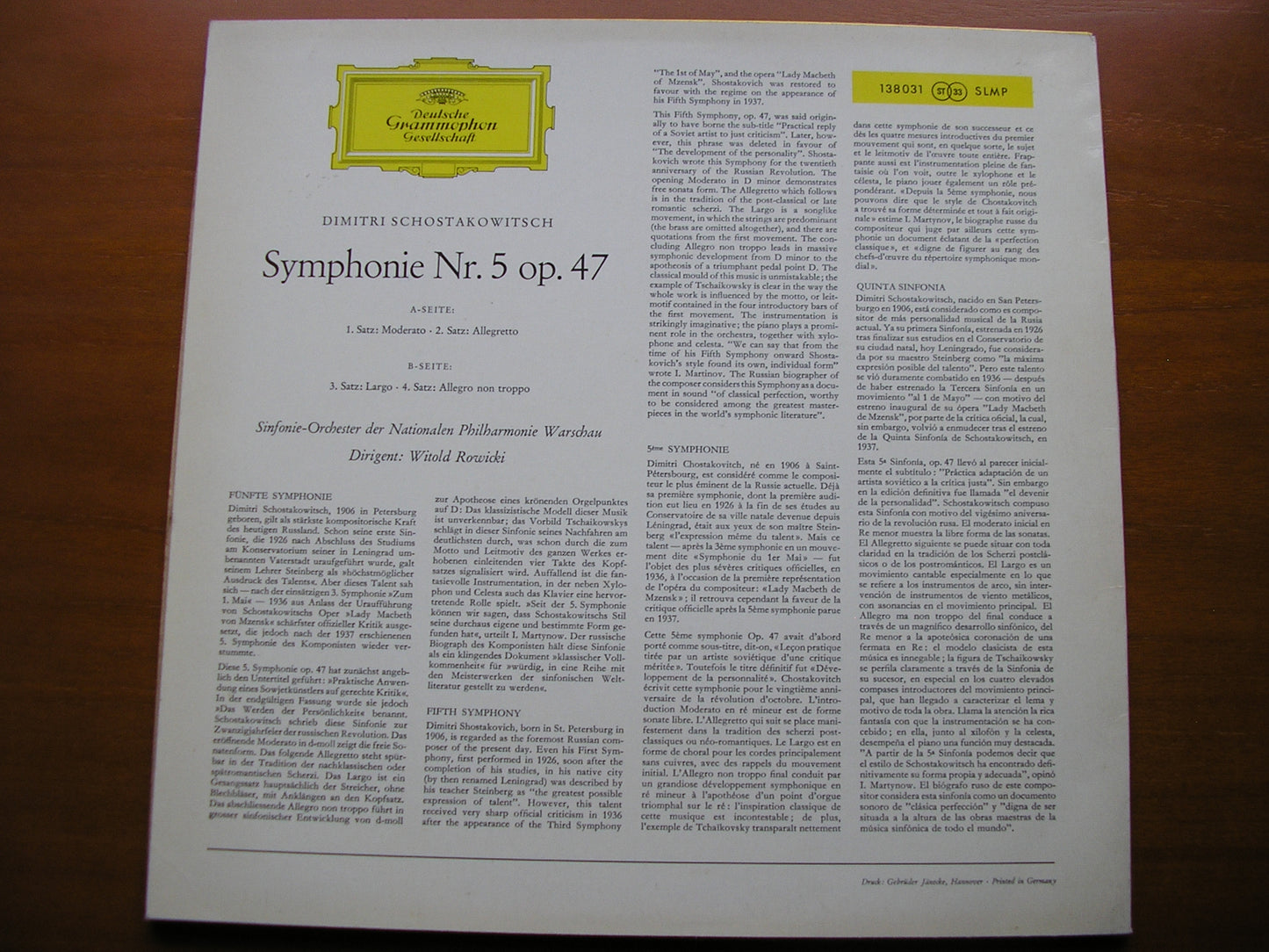 SHOSTAKOVICH: SYMPHONY No. 5 ROWICKI / WARSAW SYMPHONY ORCHESTRA 138 031