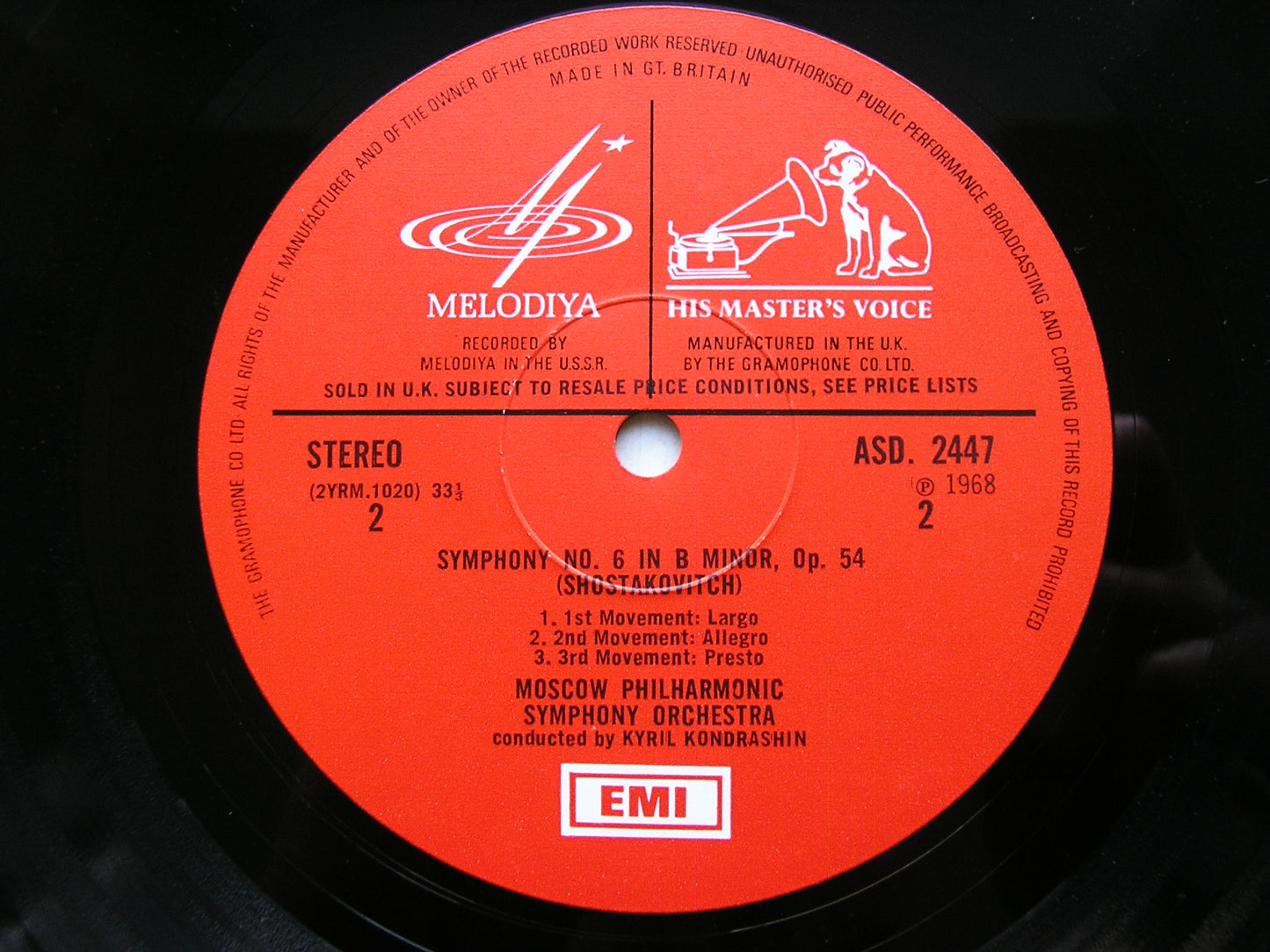 SHOSTAKOVICH: SYMPHONY No. 6 / VIOLIN CONCERTO No. 2 OISTRAKH / MOSCOW PHILHARMONIC / KONDRASHIN ASD 2447