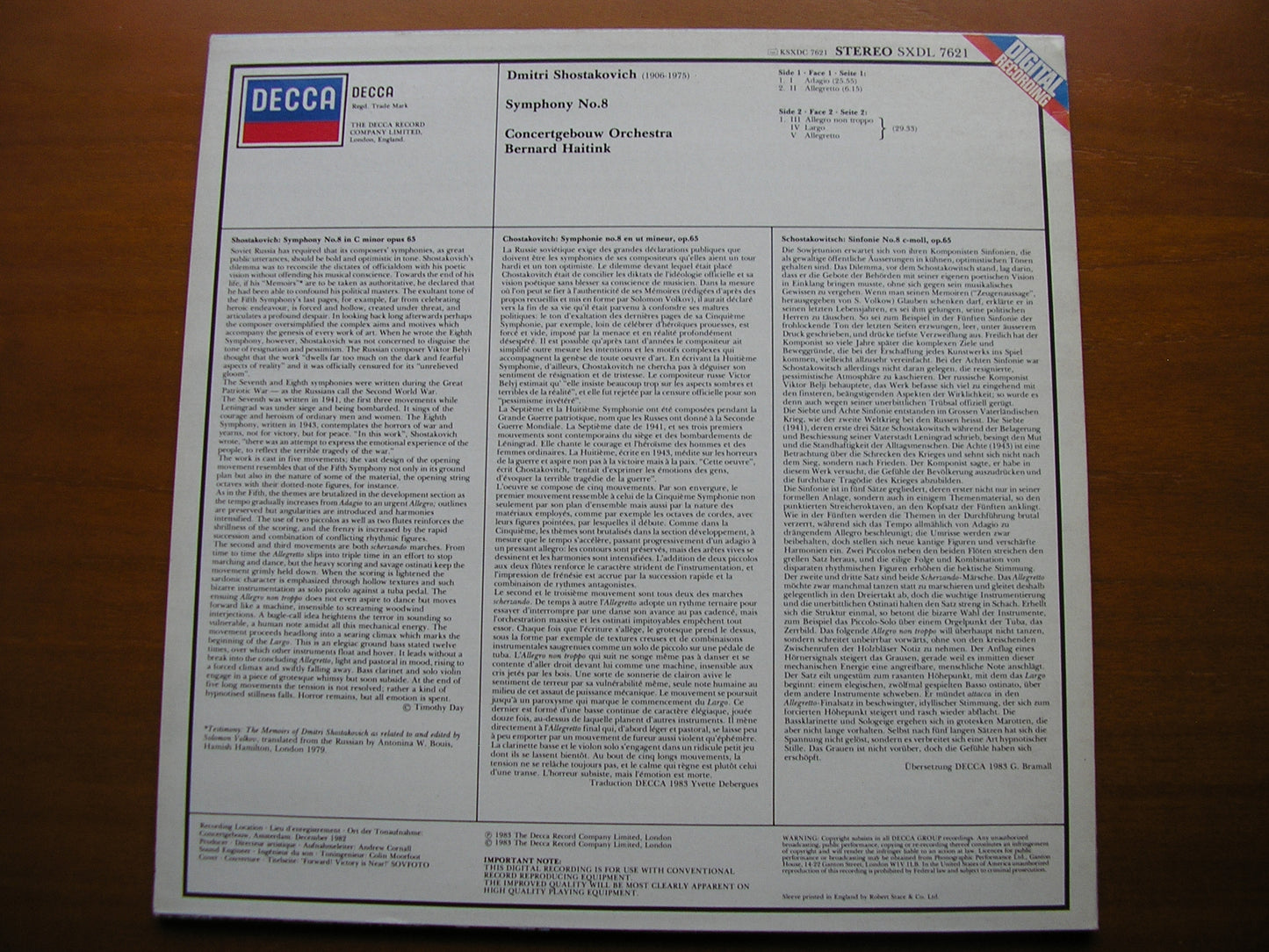 SHOSTAKOVICH: SYMPHONY No. 8 HAITINK / CONCERTGEBOUW ORCHESTRA SXDL 7621