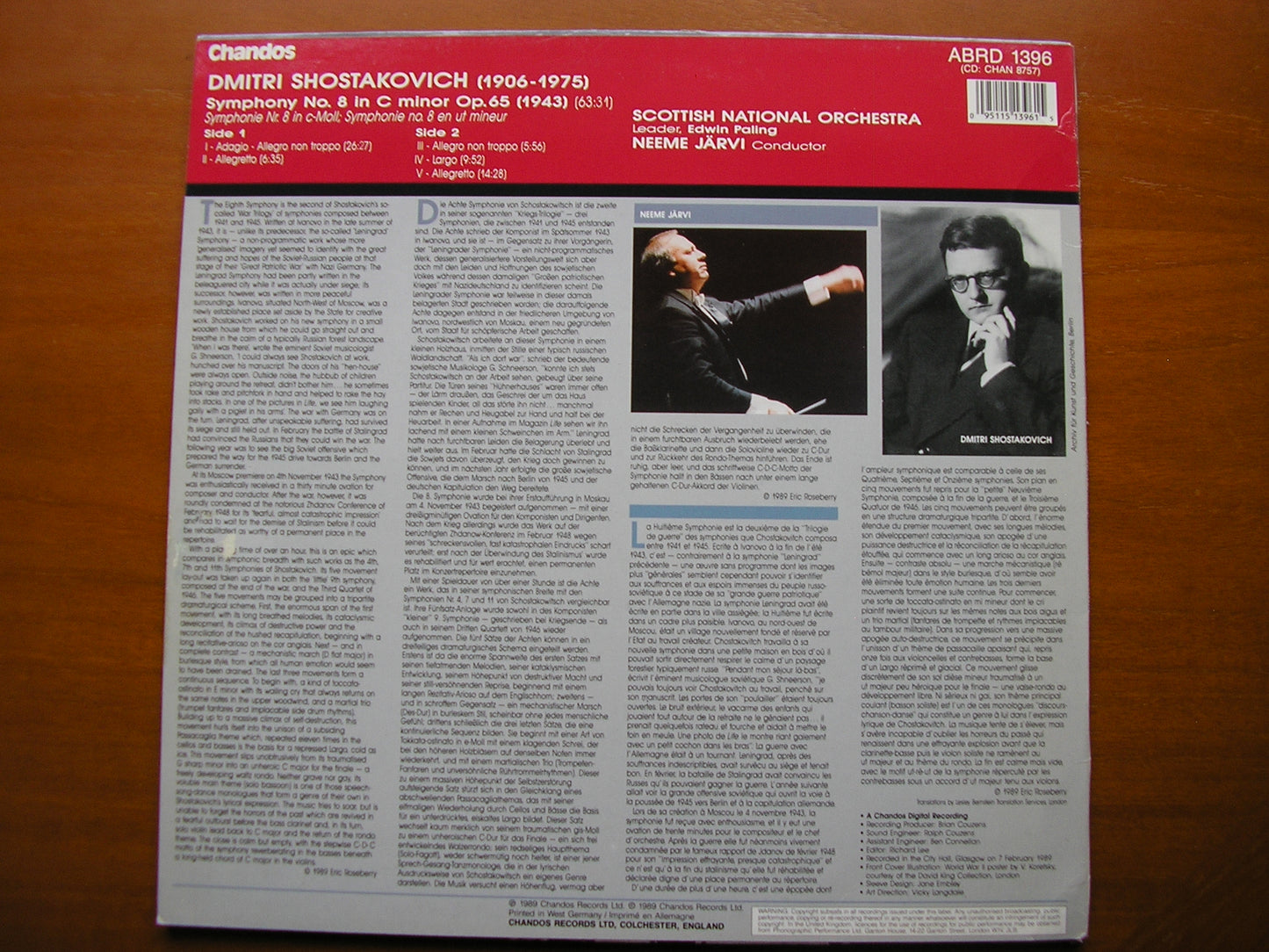 SHOSTAKOVICH: SYMPHONY No. 8 NEEME JARVI / SCOTTISH NATIONAL ORCHESTRA ABRD 1396