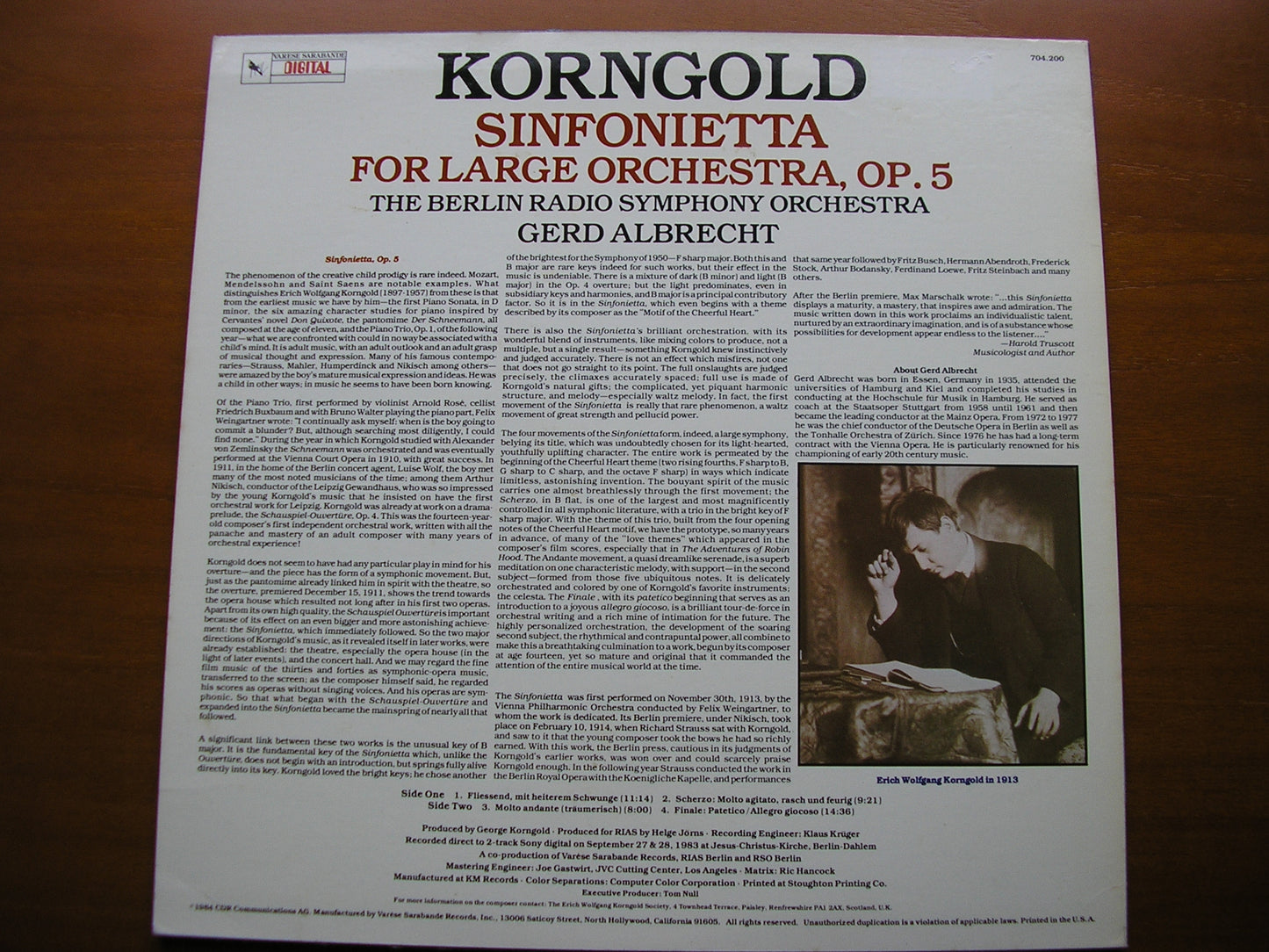KORNGOLD: SINFONIETTA Op. 5 ALBRECHT / BERLIN RADIO SYMPHONY 704 200