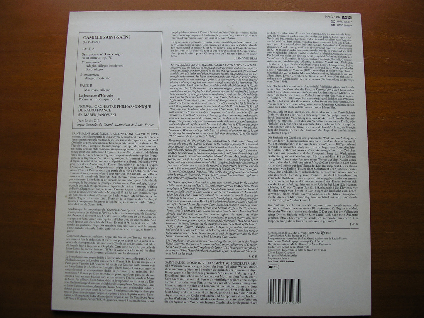 SAINT-SAENS: SYMPHONY No. 3 / LA JEUNESSE D'HERCULE JANOWSKI / NEW FRENCH RADIO ORCHESTRA HMC 5197