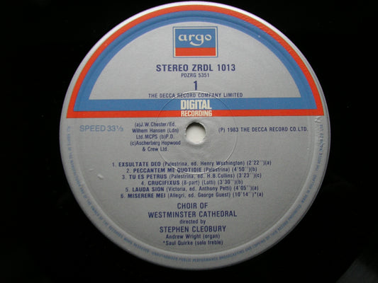 ALLEGRI: MISERERE / PALESTRINA / VICTORIA / LOTTI / GABRIELI / CAVALLI / MONTEVERDI CHOIR OF WESTMNSTER CATHEDRAL / CLEOBURY ZRDL 1013