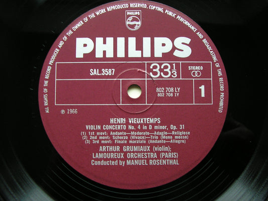 VIEUXTEMPS / CHAUSSON / RAVEL: MUSIC FOR VIOLIN & ORCHESTRA GRUMIAUX / LAMOUREUX ORCHESTRA / ROSENTHAL SAL 3587