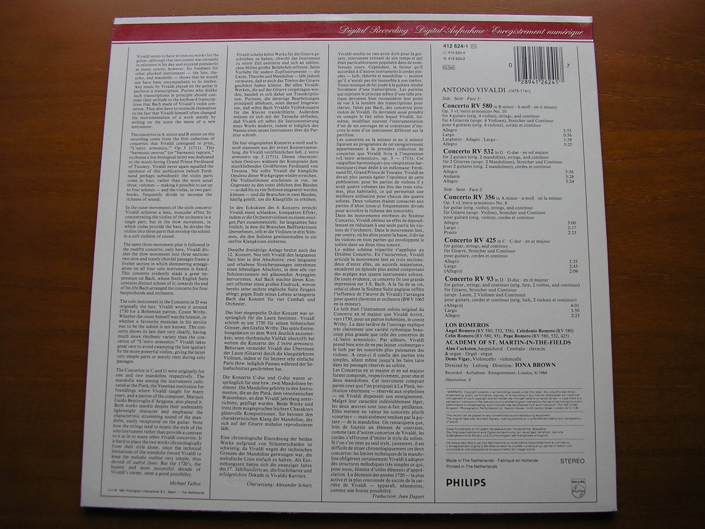VIVALDI: GUITAR CONCERTOS LOS ROMEROS / ASMIF / BROWN 412 624