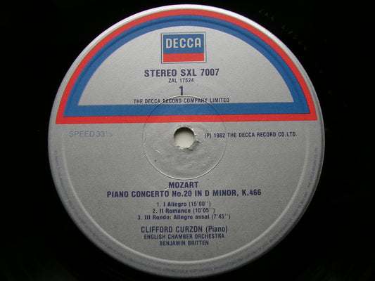 MOZART: PIANO CONCERTOS Nos. 20 & 27      CURZON / ENGLISH CHAMBER ORCHESTRA / BRITTEN     SXL 7007