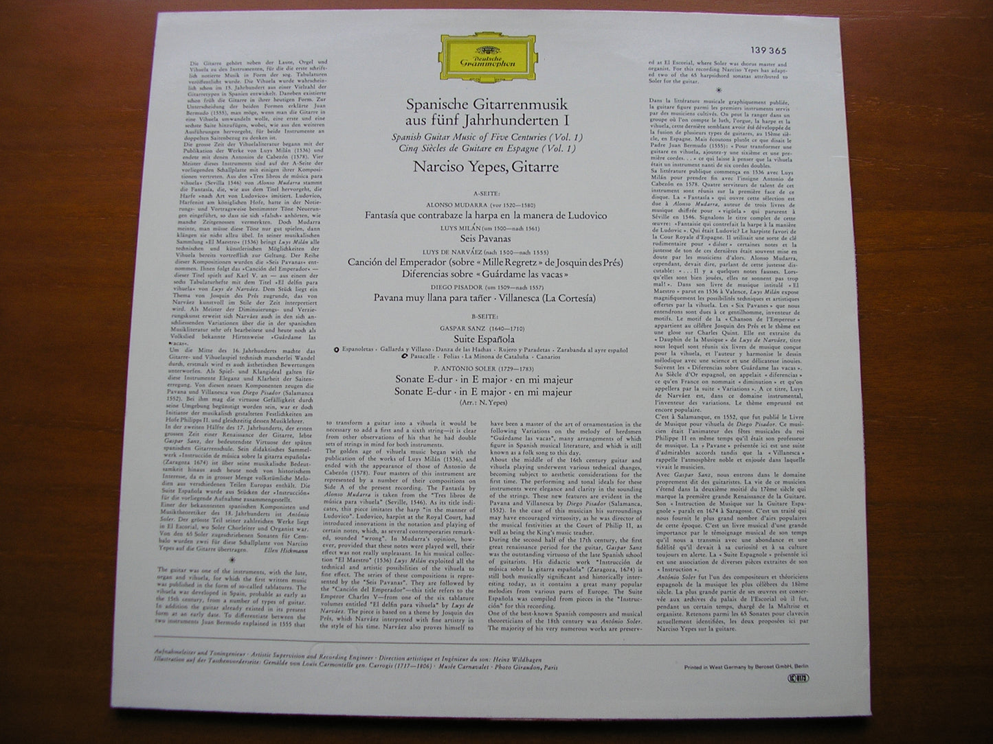 500 YEARS OF SPANISH GUITAR MUSIC Vol. 1 NARCISO YEPES 139 365