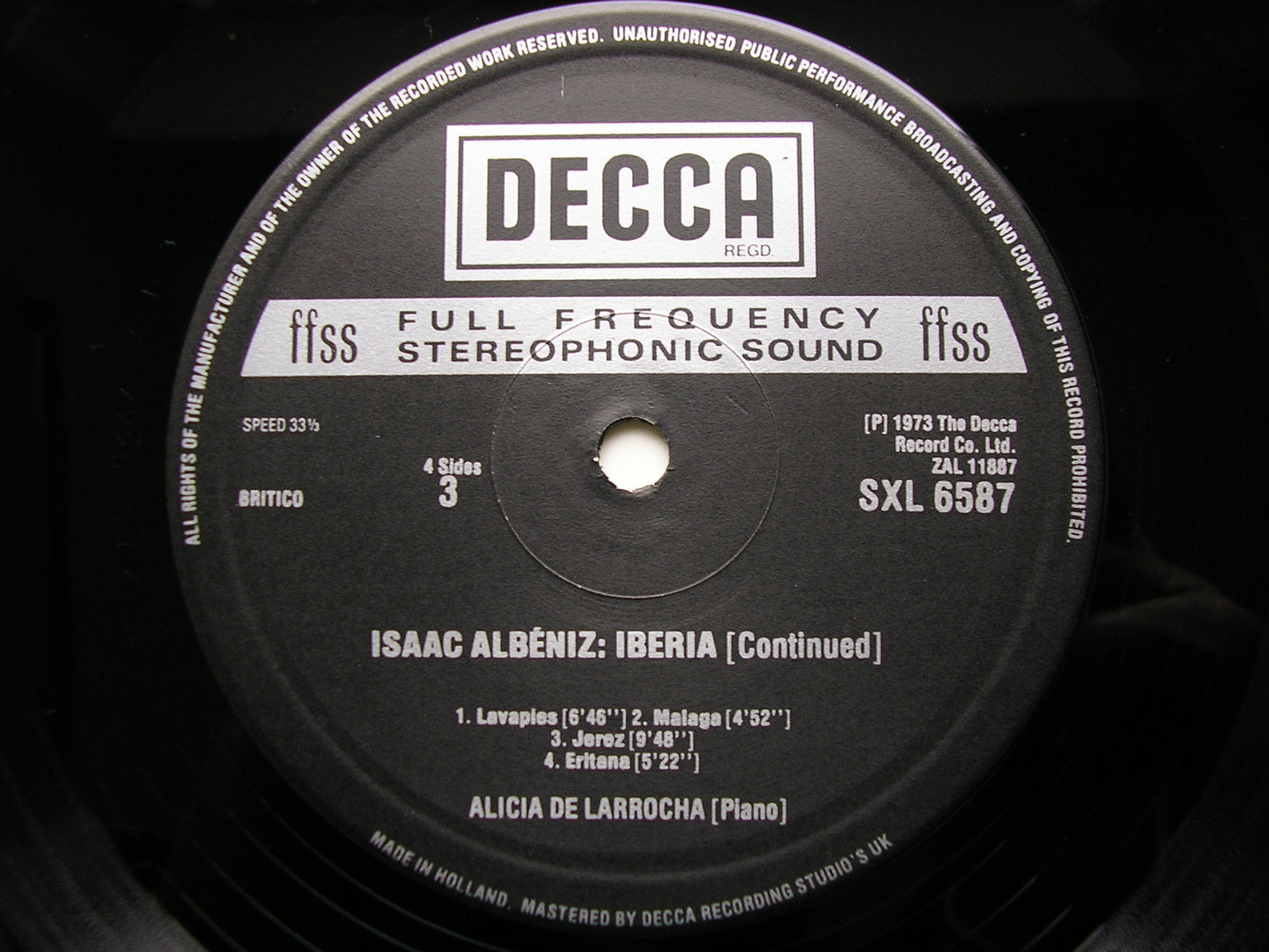 ALBENIZ: IBERIA / NAVARRA / CANTOS DE ESPANA     ALICIA DE LARROCHA     SXL 6586 / 7