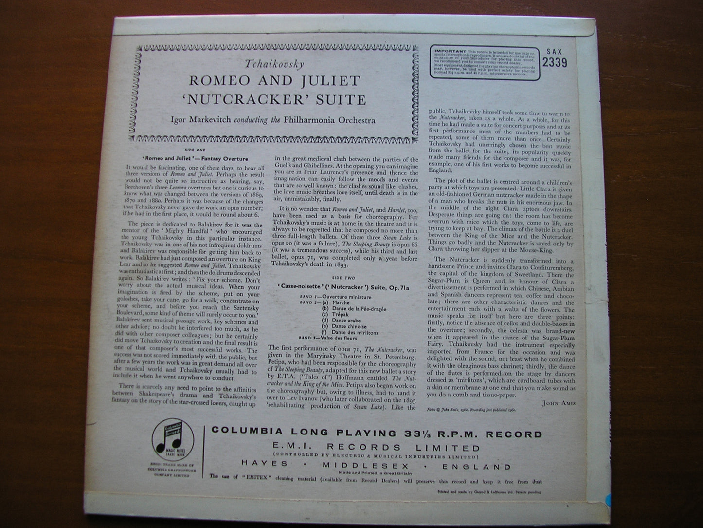 SAX 2339 TCHAIKOVSKY: ROMEO & JULIET / NUTCRACKER SUITE MARKEVITCH / PHILHARMONIA