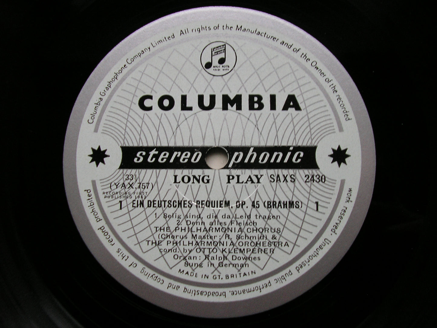 SAX 2430-1 BRAHMS: REQUIEM SCHWARZKOPF / FISCHER - DIESKAU / PHILHARMONIA / KLEMPERER