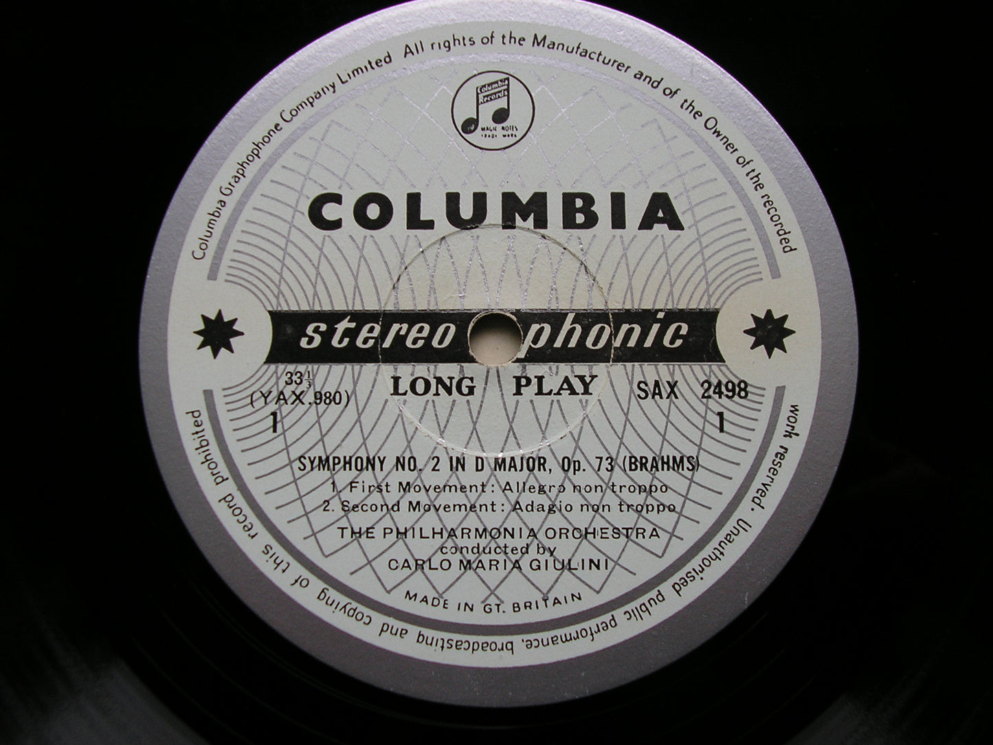 SAX 2498 BRAHMS: SYMPHONY No. 2 PHILHARMONIA / GIULINI