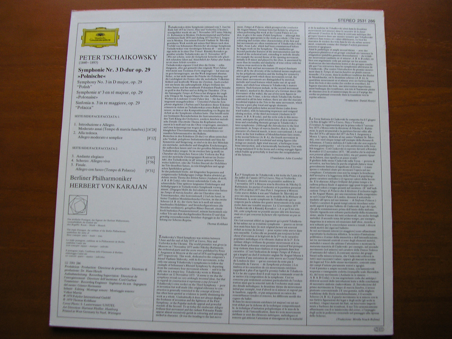 TCHAIKOVSKY: SYMPHONY No. 3 'Polish'       KARAJAN / BERLIN PHILHARMONIC    2531 286