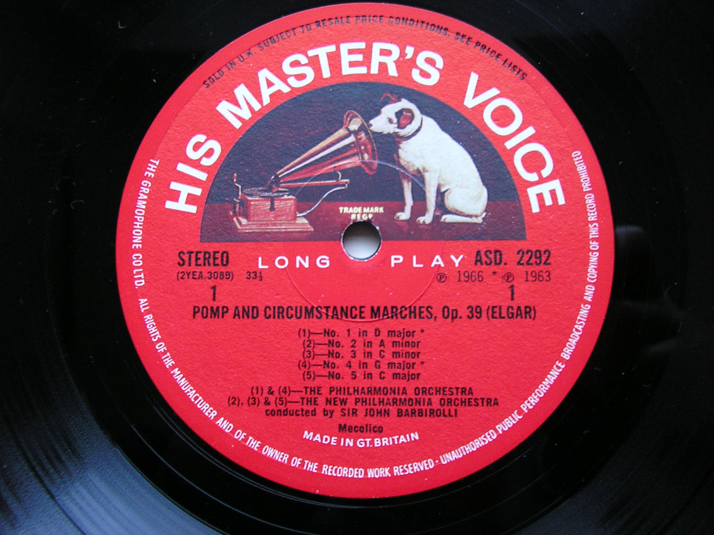 ELGAR: POMP & CIRCUMSTANCE MARCHES 1 - 5 / FROISSART / ELEGY / SOSPIRI PHILHARMONIA / NPO / BARBIROLLI ASD 2292