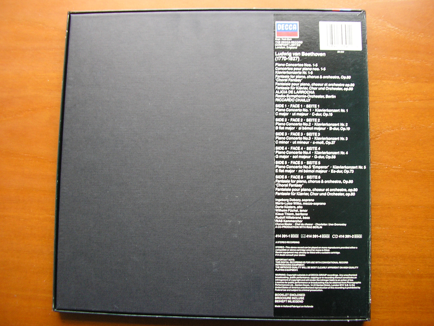 BEETHOVEN: THE PIANO CONCERTOS / CHORAL FANTASIA DE LARROCHA / BERLIN RADIO SYMPHONY / CHAILLY 3LP 414 391