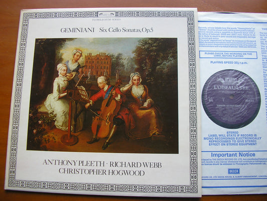 GEMINIANI: SIX CELLO SONATAS Op. 5      PLEETH / WEBB / HOGWOOD     DSLO 513