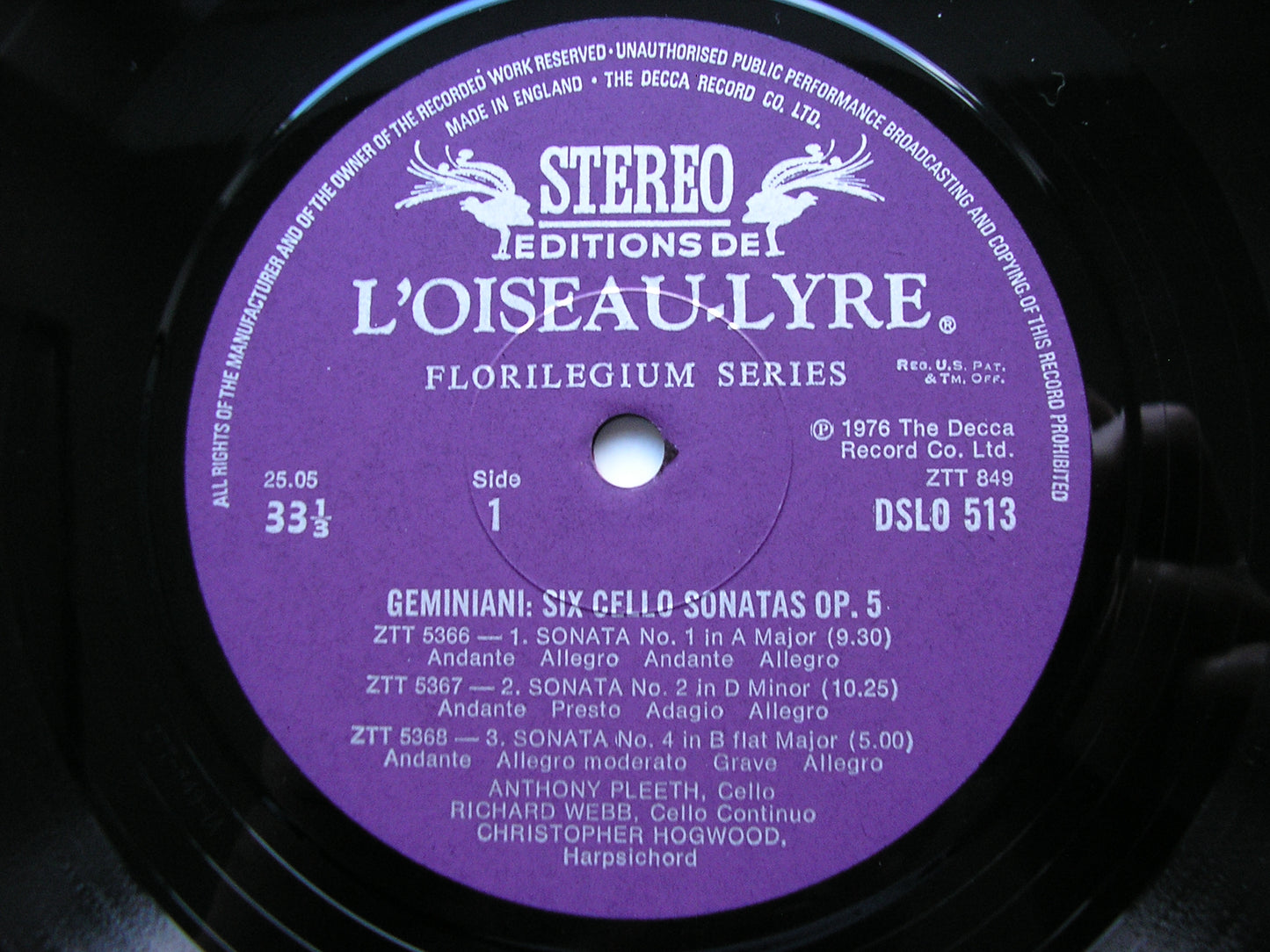 GEMINIANI: SIX CELLO SONATAS Op. 5      PLEETH / WEBB / HOGWOOD     DSLO 513