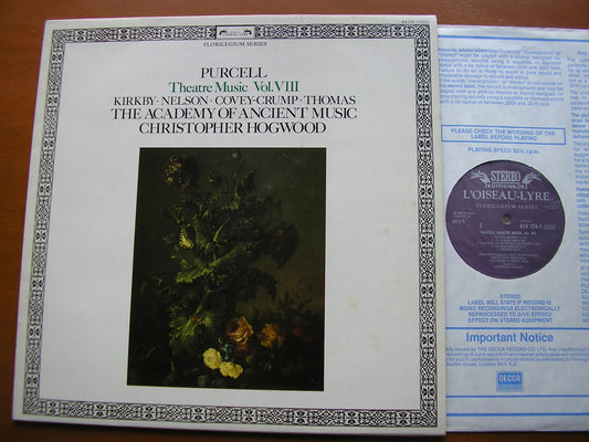 PURCELL: THEATRE MUSIC  Volume VIII    SOLOISTS / ACADEMY OF ANCIENT MUSIC / CHRISTOPHER HOGWOOD     414 174