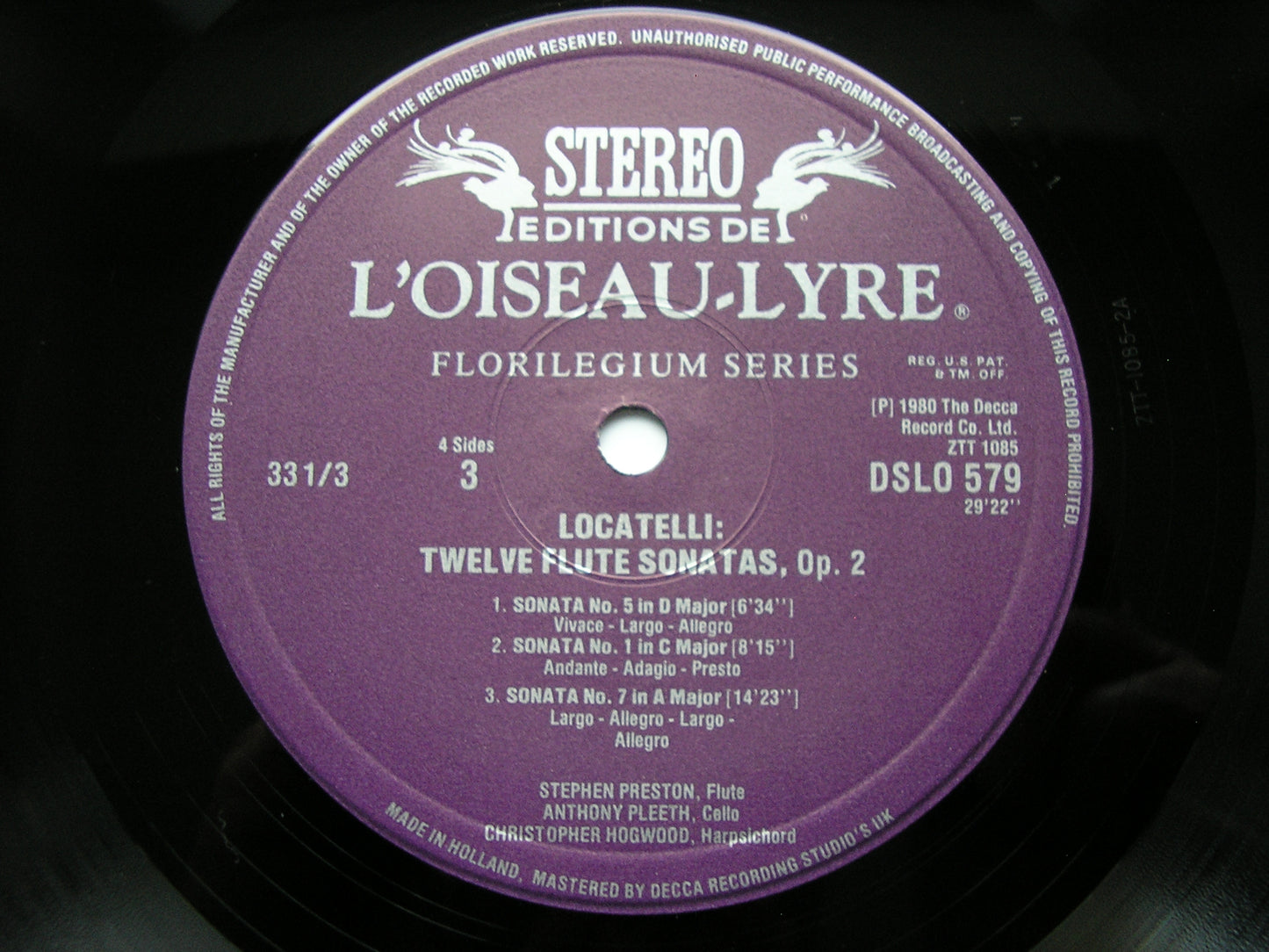 LOCATELLI: TWELVE FLUTE SONATAS Op. 2       PRESTON / PLEETH / HOGWOOD     2 LP       DSLO 578 / 9