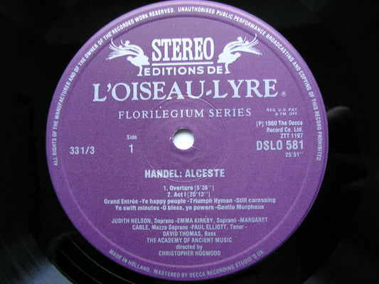 HANDEL: THEATRE MUSIC 'Alceste'     SOLOISTS / ACADEMY OF ANCIENT MUSIC / HOGWOOD      DSLO 581