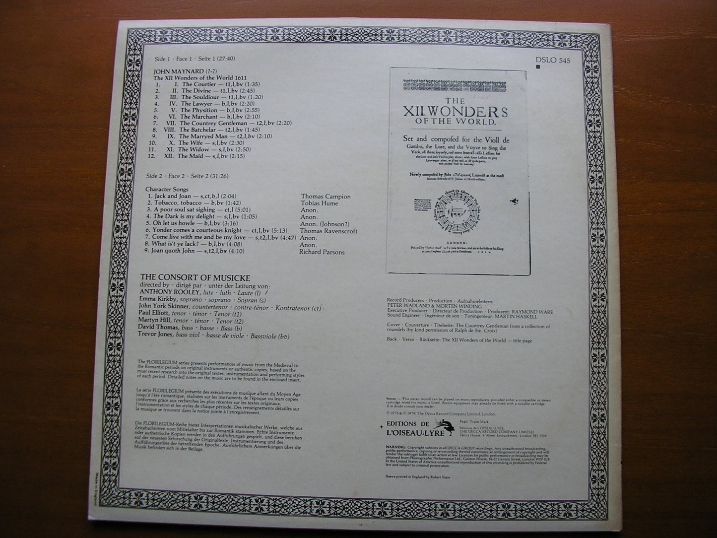 MAYNARD: THE 12 WONDERS OF THE WORLD      THE CONSORT OF MUSICKE / ROOLEY    DSLO 545